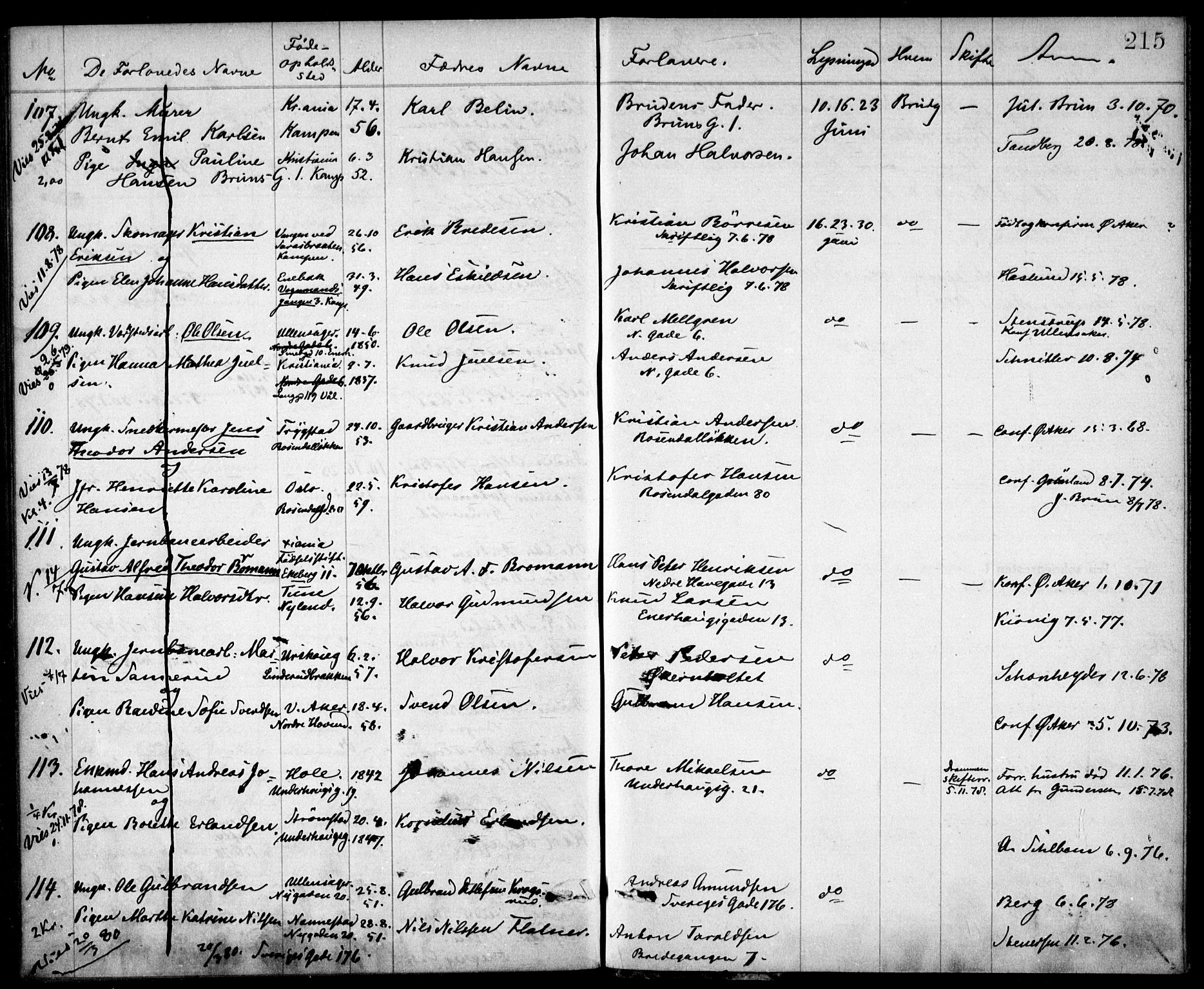 Østre Aker prestekontor Kirkebøker, SAO/A-10840/H/Ha/L0001: Banns register no. I 1, 1861-1878, p. 215