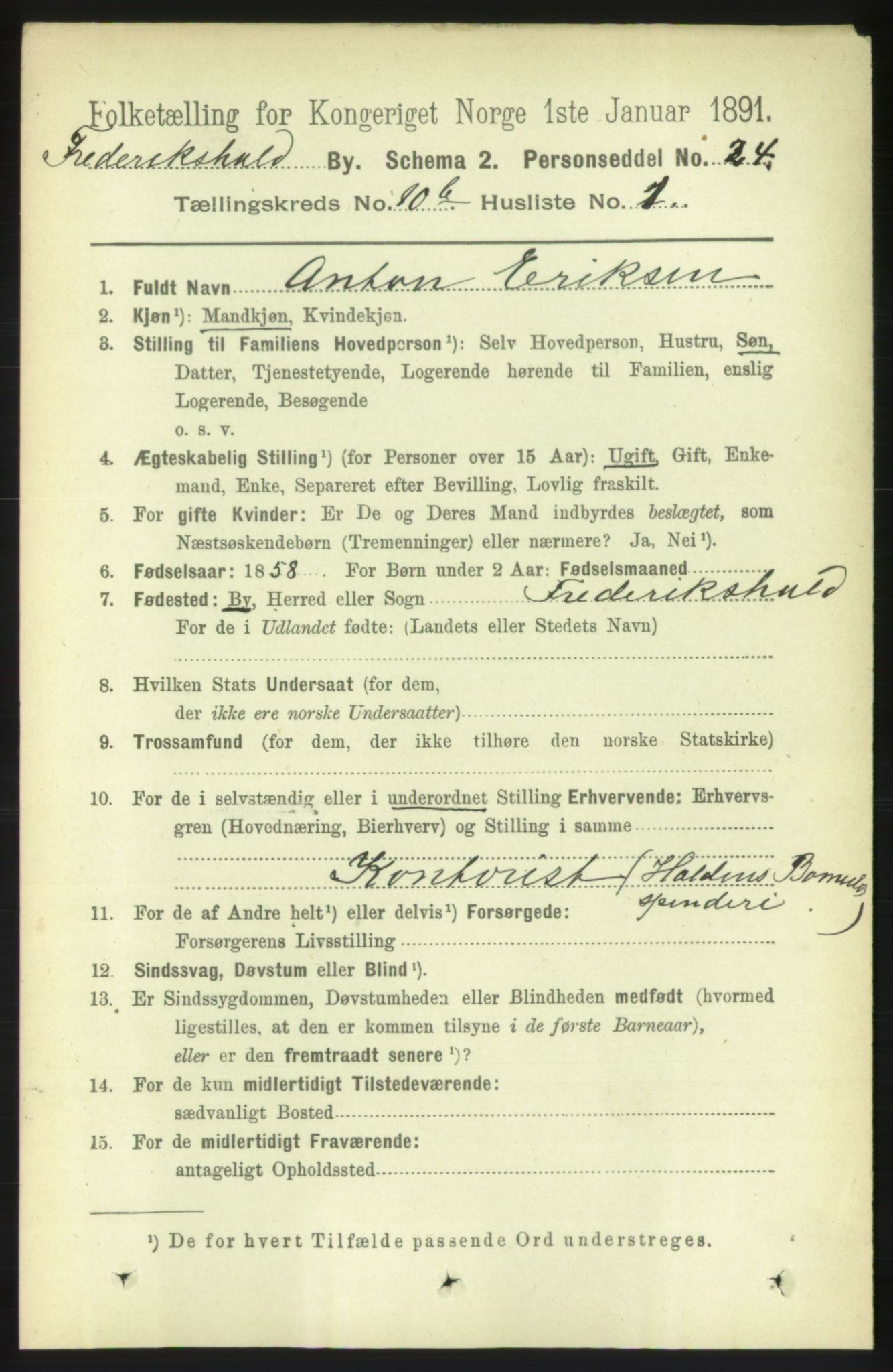 RA, 1891 census for 0101 Fredrikshald, 1891, p. 7371