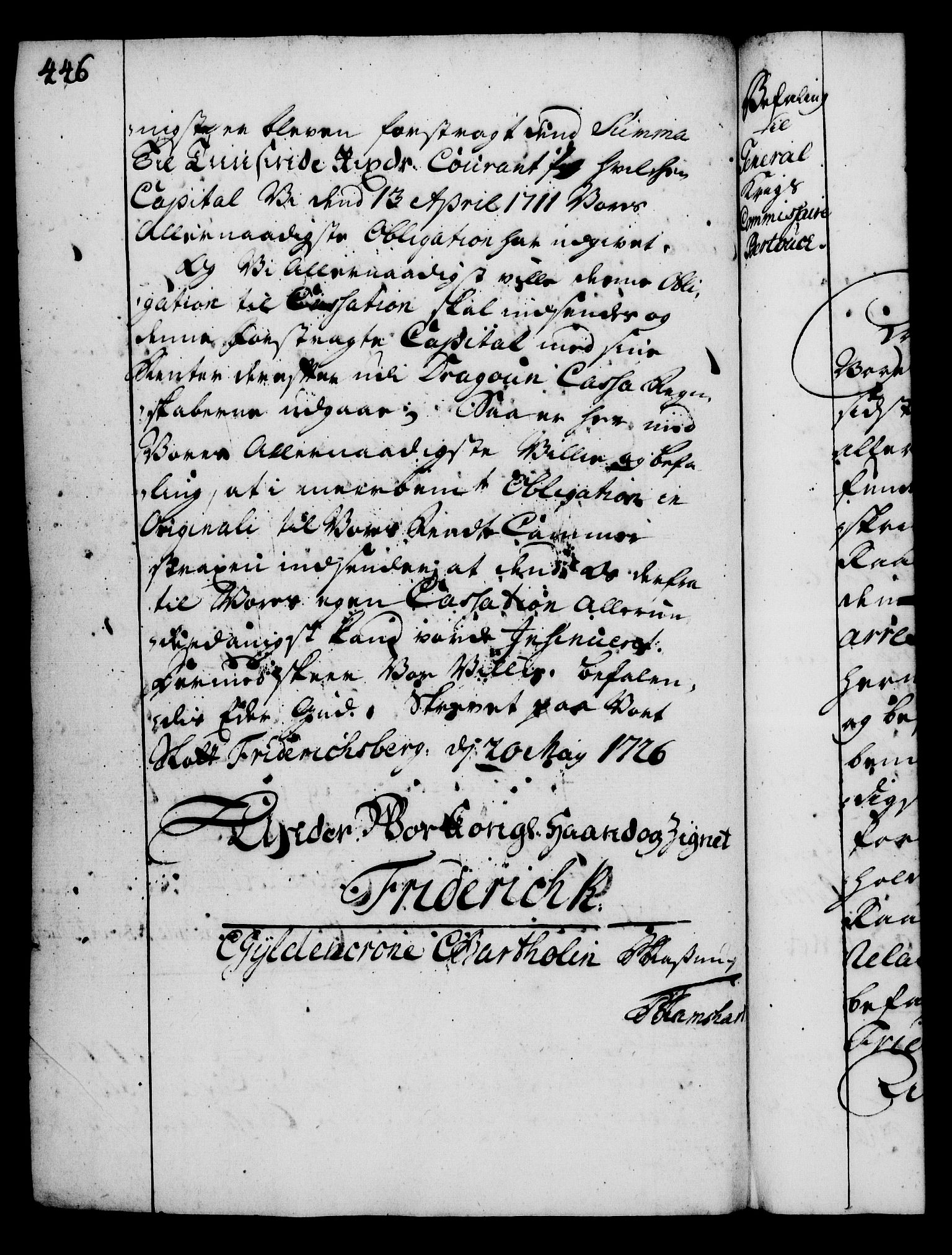 Rentekammeret, Kammerkanselliet, RA/EA-3111/G/Gg/Gga/L0002: Norsk ekspedisjonsprotokoll med register (merket RK 53.2), 1723-1727, p. 446