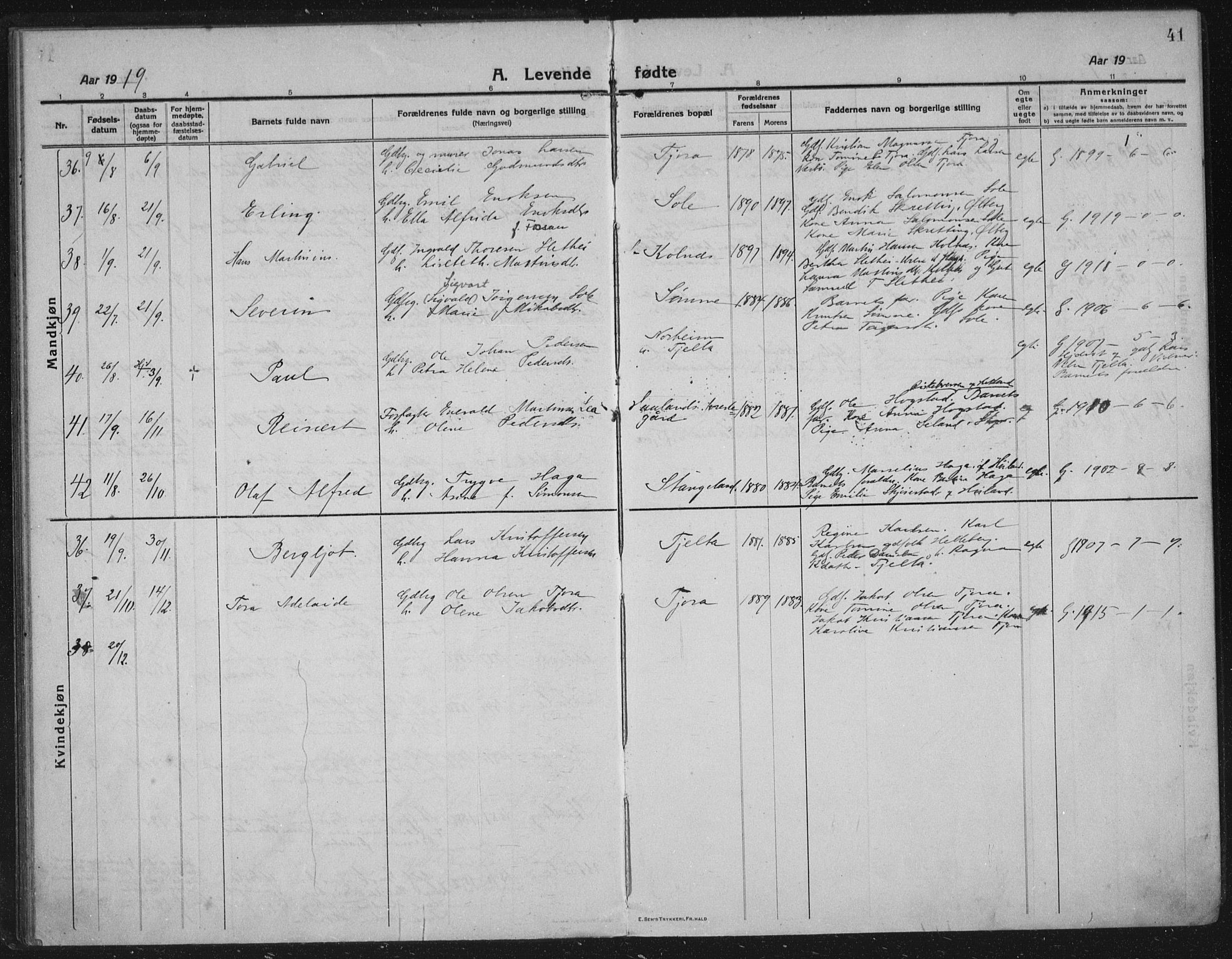 Håland sokneprestkontor, AV/SAST-A-101802/002/C/L0001: Parish register (official) no. A 14, 1913-1927, p. 41