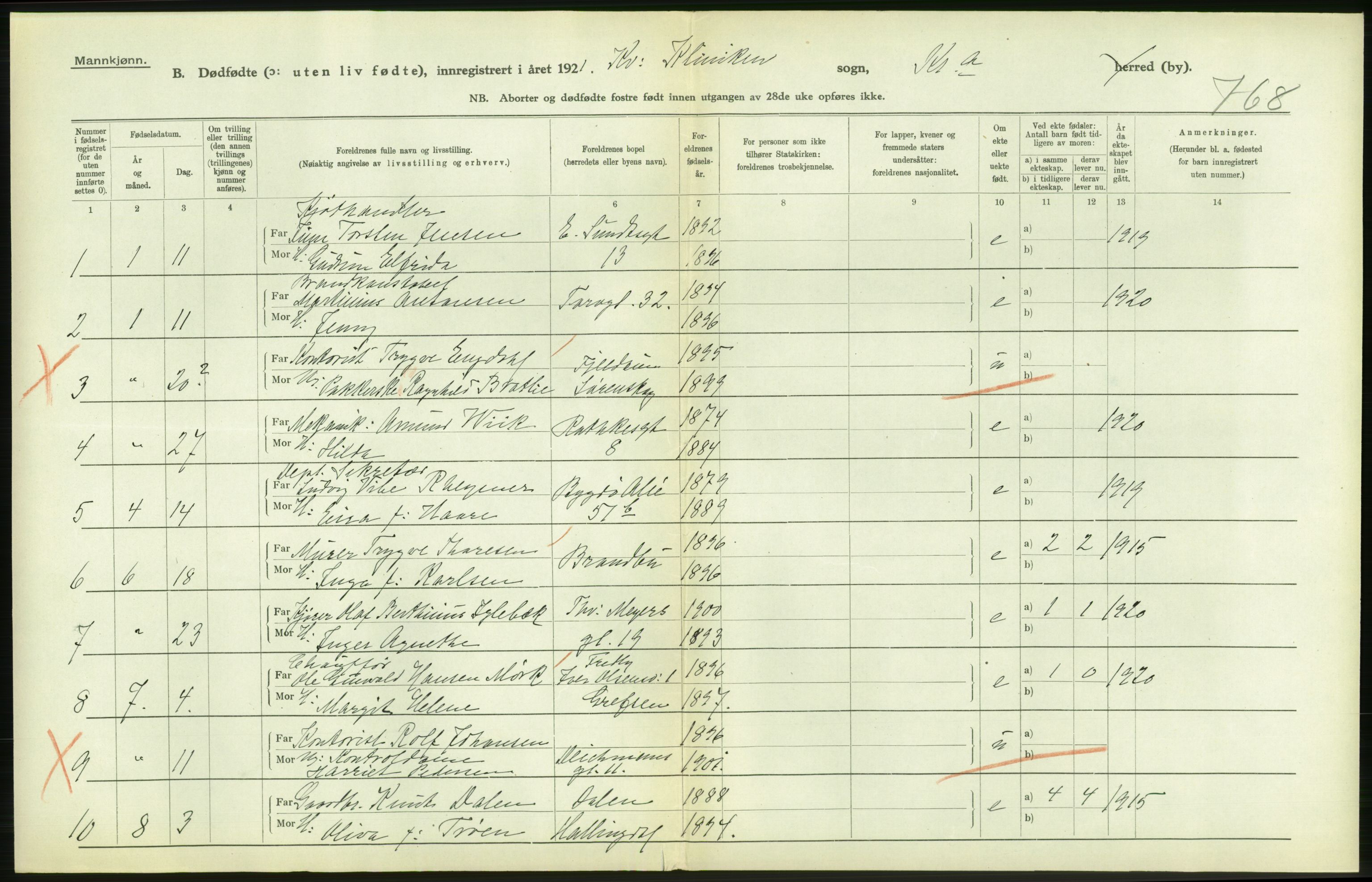 Statistisk sentralbyrå, Sosiodemografiske emner, Befolkning, AV/RA-S-2228/D/Df/Dfc/Dfca/L0013: Kristiania: Døde, dødfødte, 1921, p. 588