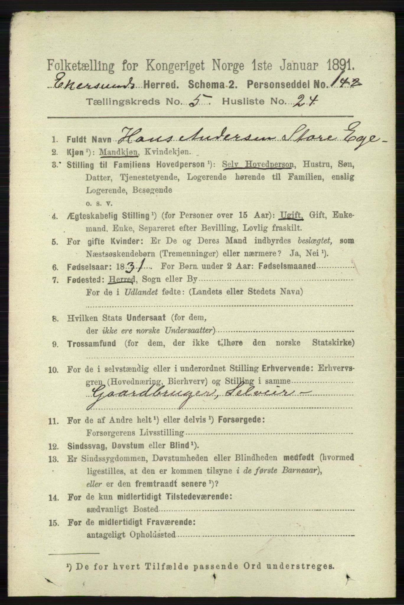 RA, 1891 census for 1116 Eigersund herred, 1891, p. 2187