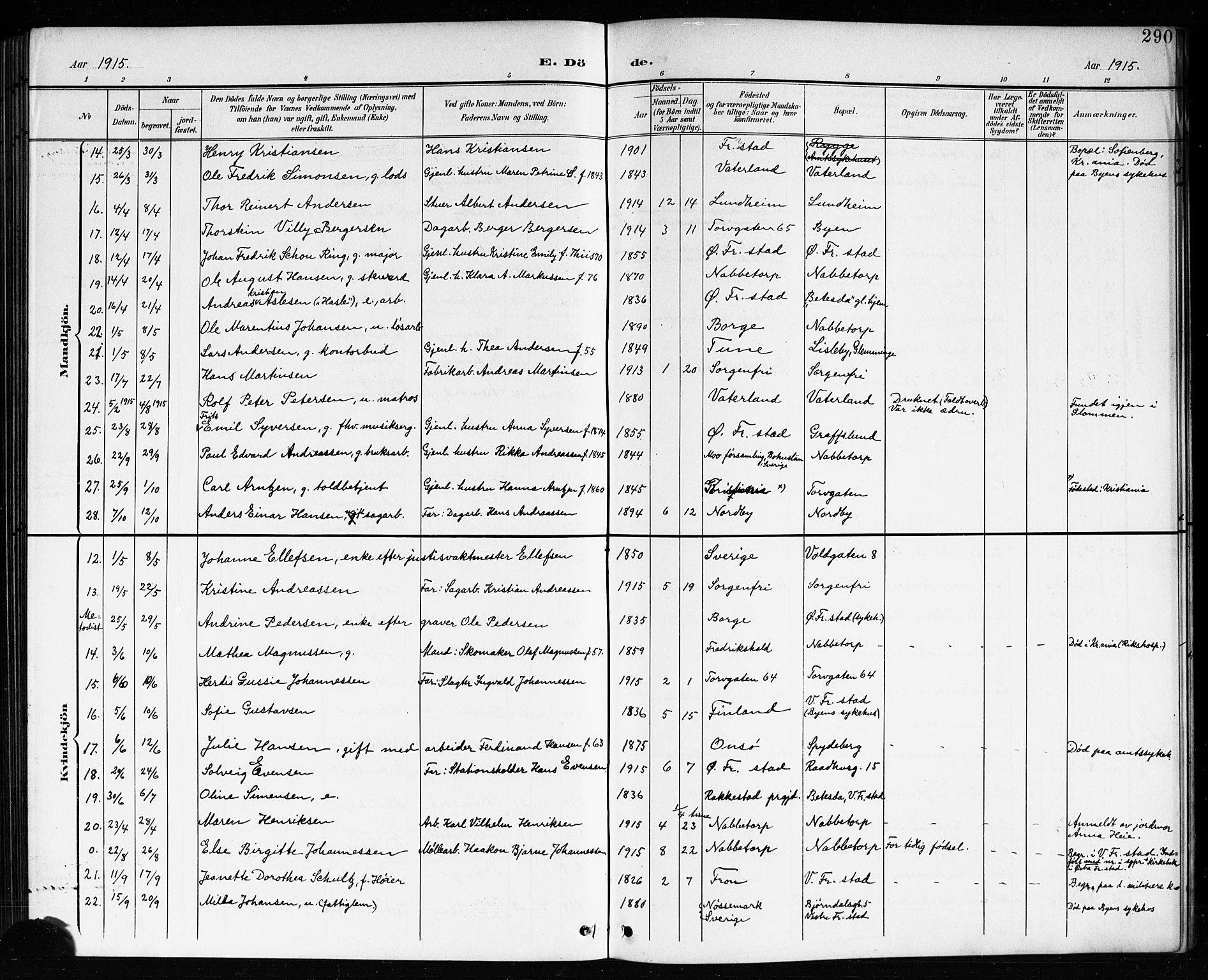 Østre Fredrikstad prestekontor Kirkebøker, AV/SAO-A-10907/G/Ga/L0002: Parish register (copy) no. 2, 1900-1919, p. 290