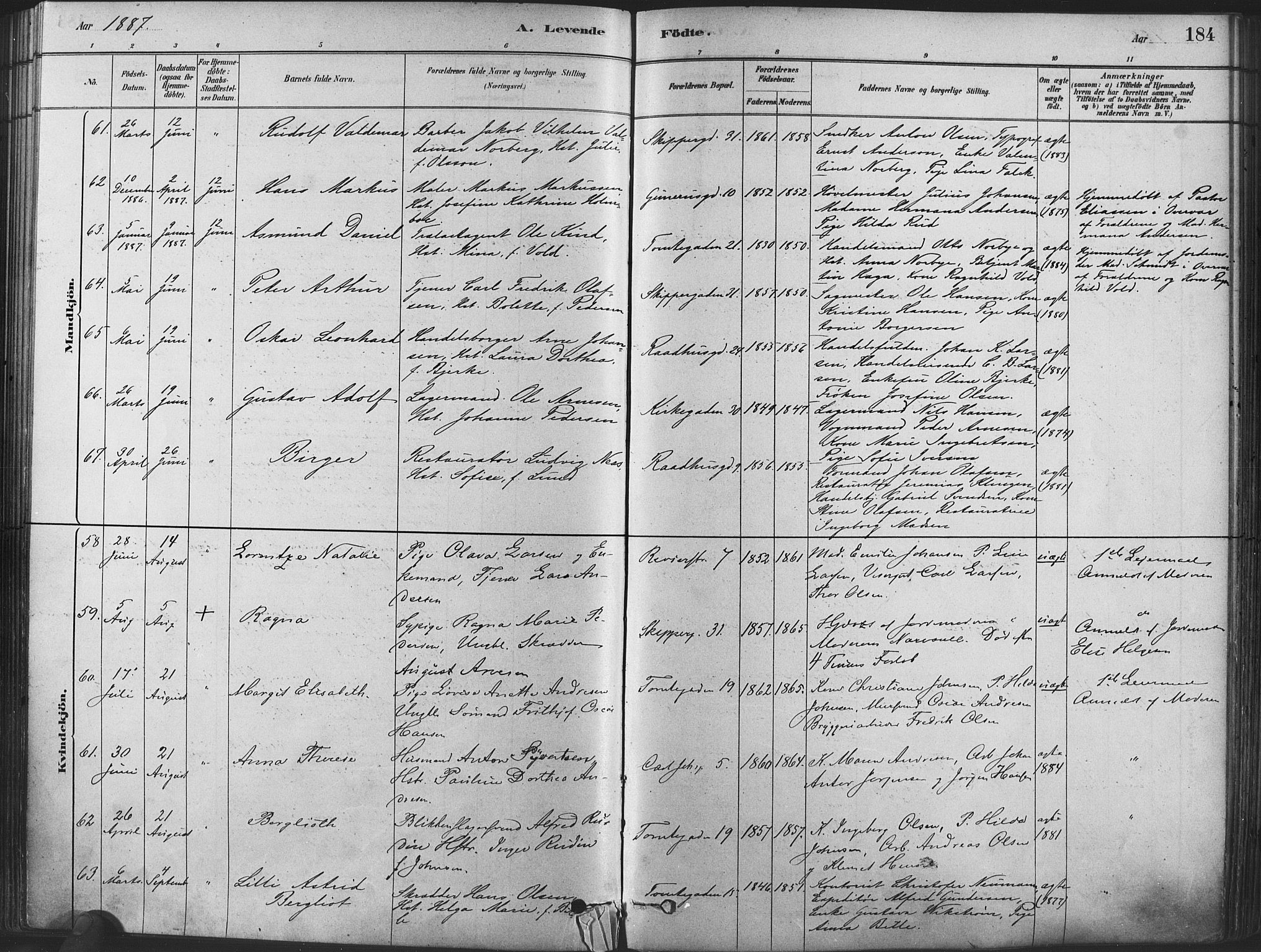 Oslo domkirke Kirkebøker, SAO/A-10752/F/Fa/L0029: Parish register (official) no. 29, 1879-1892, p. 184