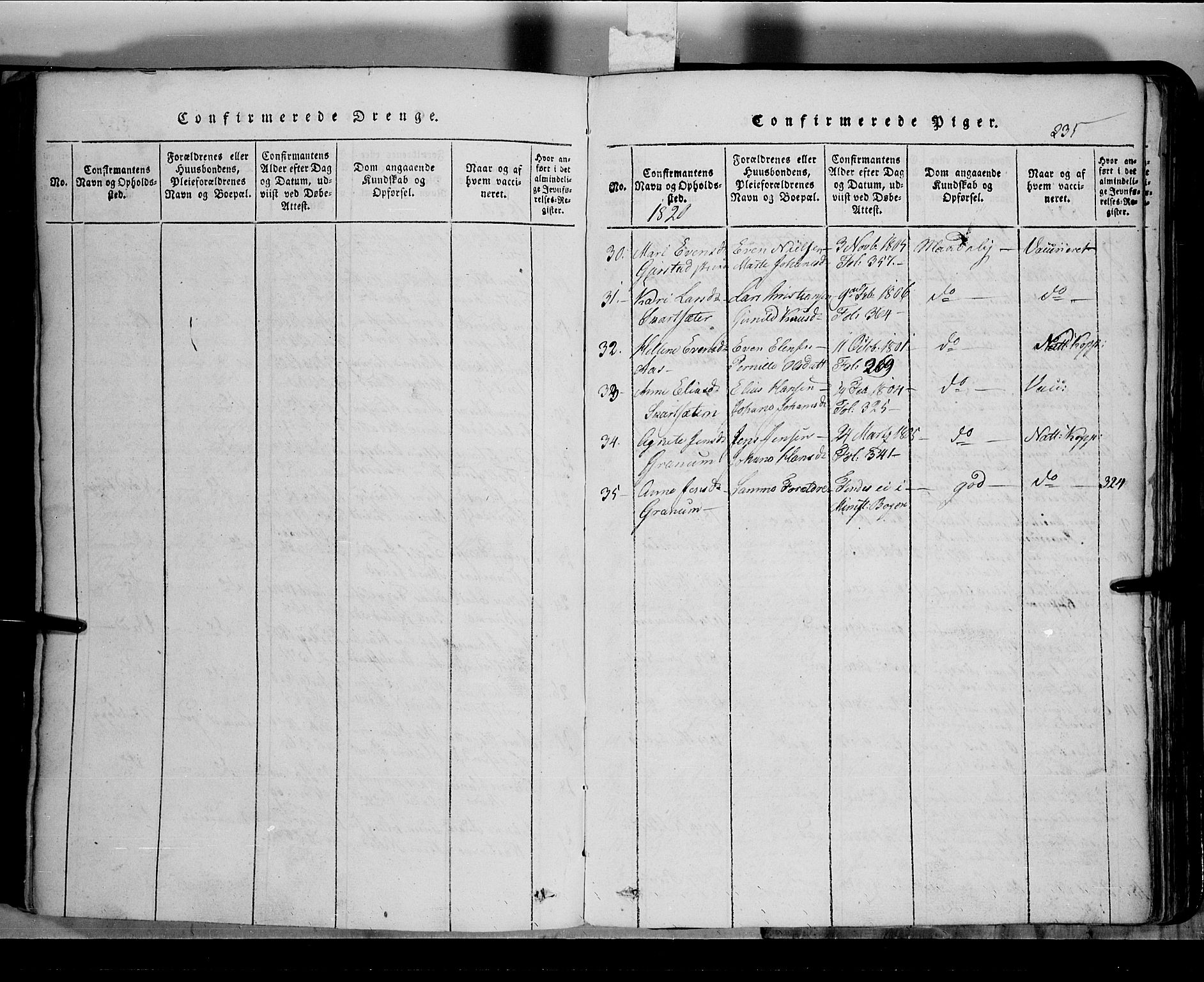 Toten prestekontor, SAH/PREST-102/H/Ha/Hab/L0002: Parish register (copy) no. 2, 1820-1827, p. 235