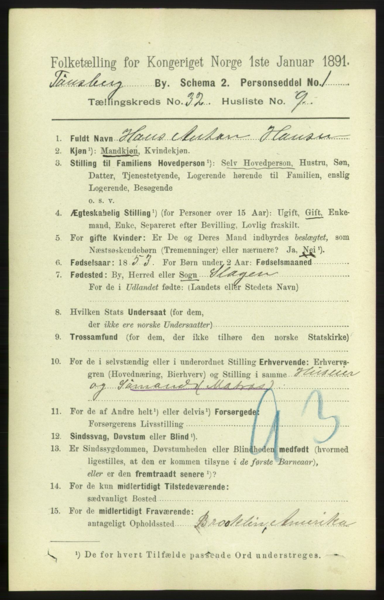 RA, 1891 census for 0705 Tønsberg, 1891, p. 7569