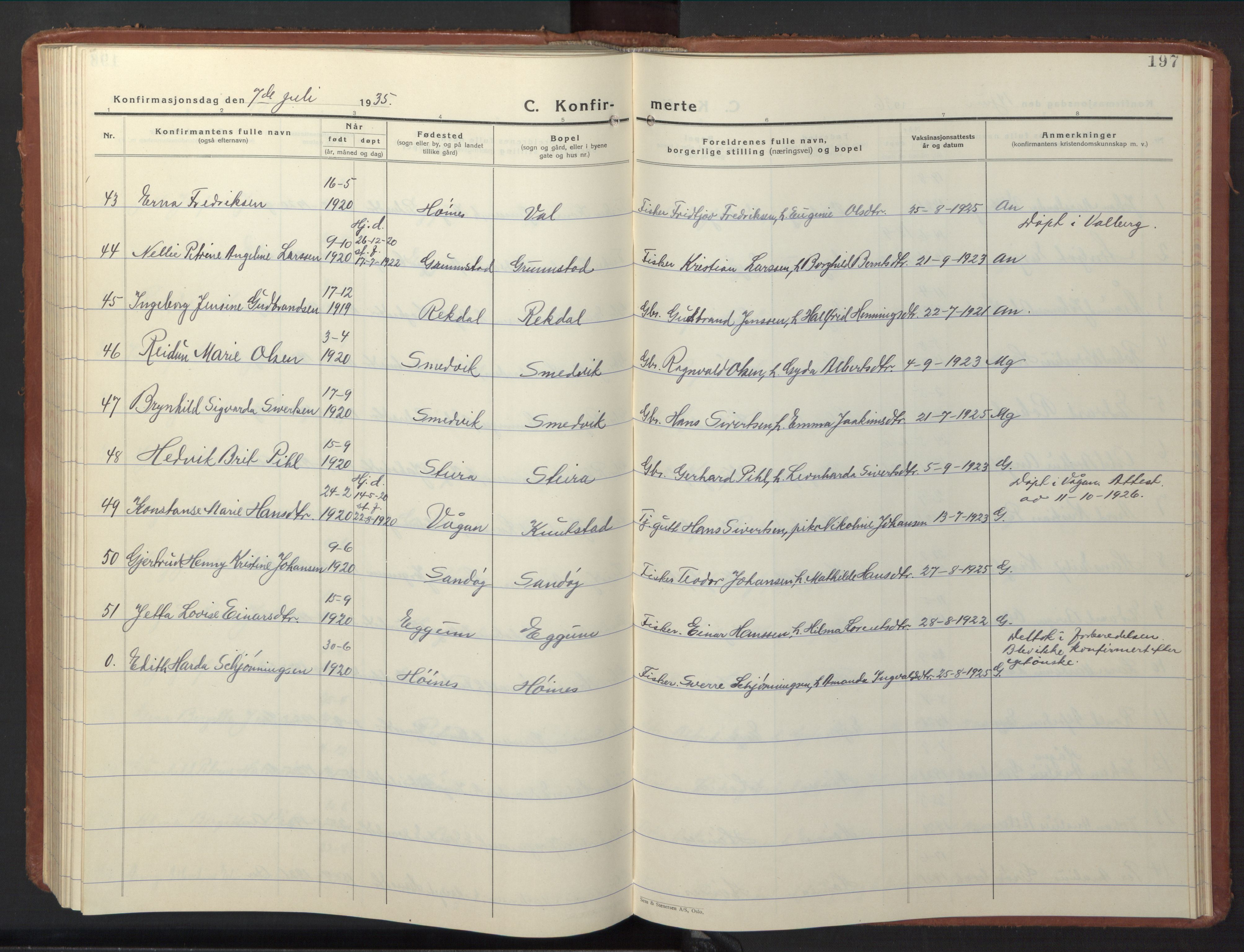 Ministerialprotokoller, klokkerbøker og fødselsregistre - Nordland, AV/SAT-A-1459/880/L1143: Parish register (copy) no. 880C05, 1929-1951, p. 197