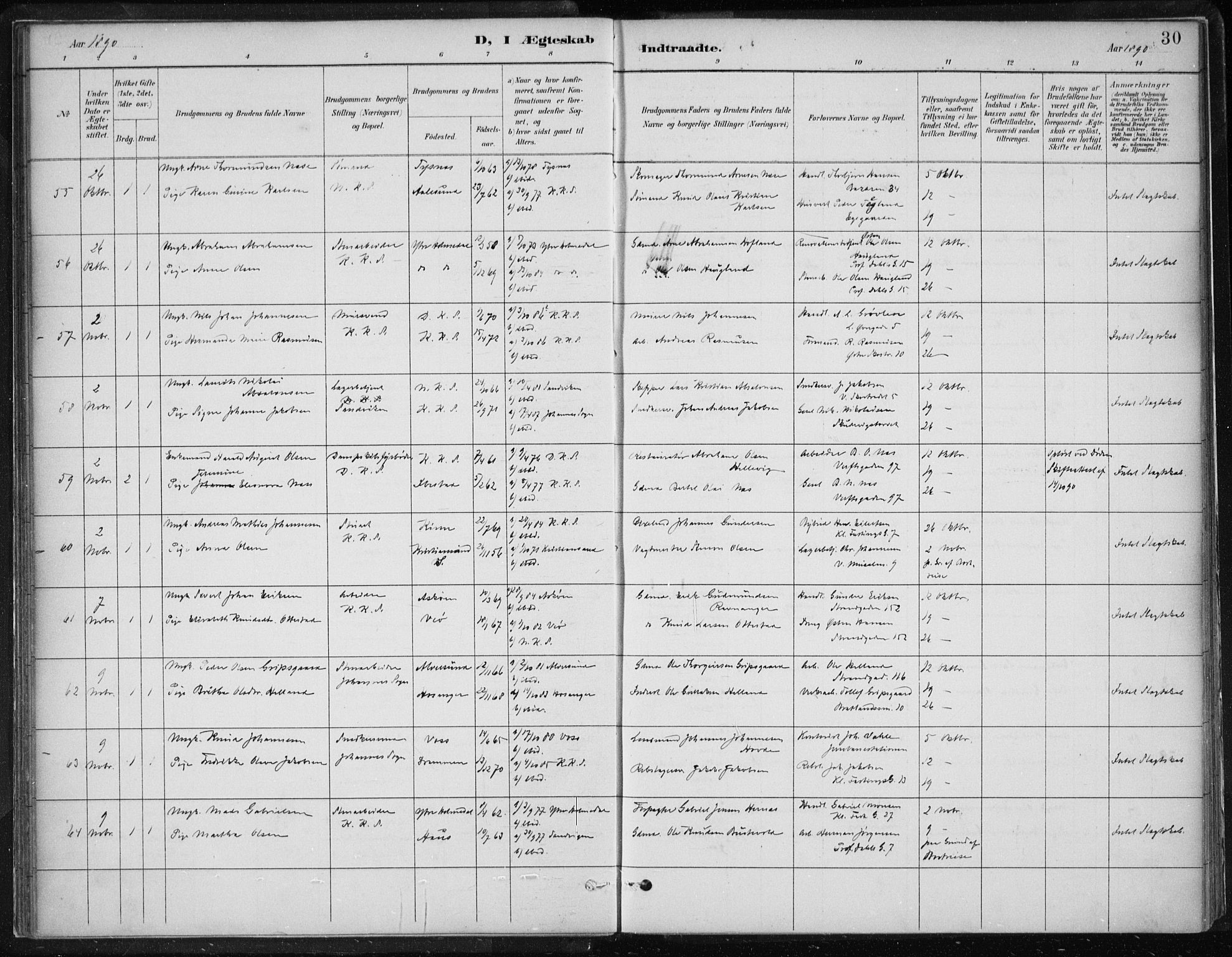 Korskirken sokneprestembete, AV/SAB-A-76101/H/Hab: Parish register (copy) no. D 3, 1887-1906, p. 30