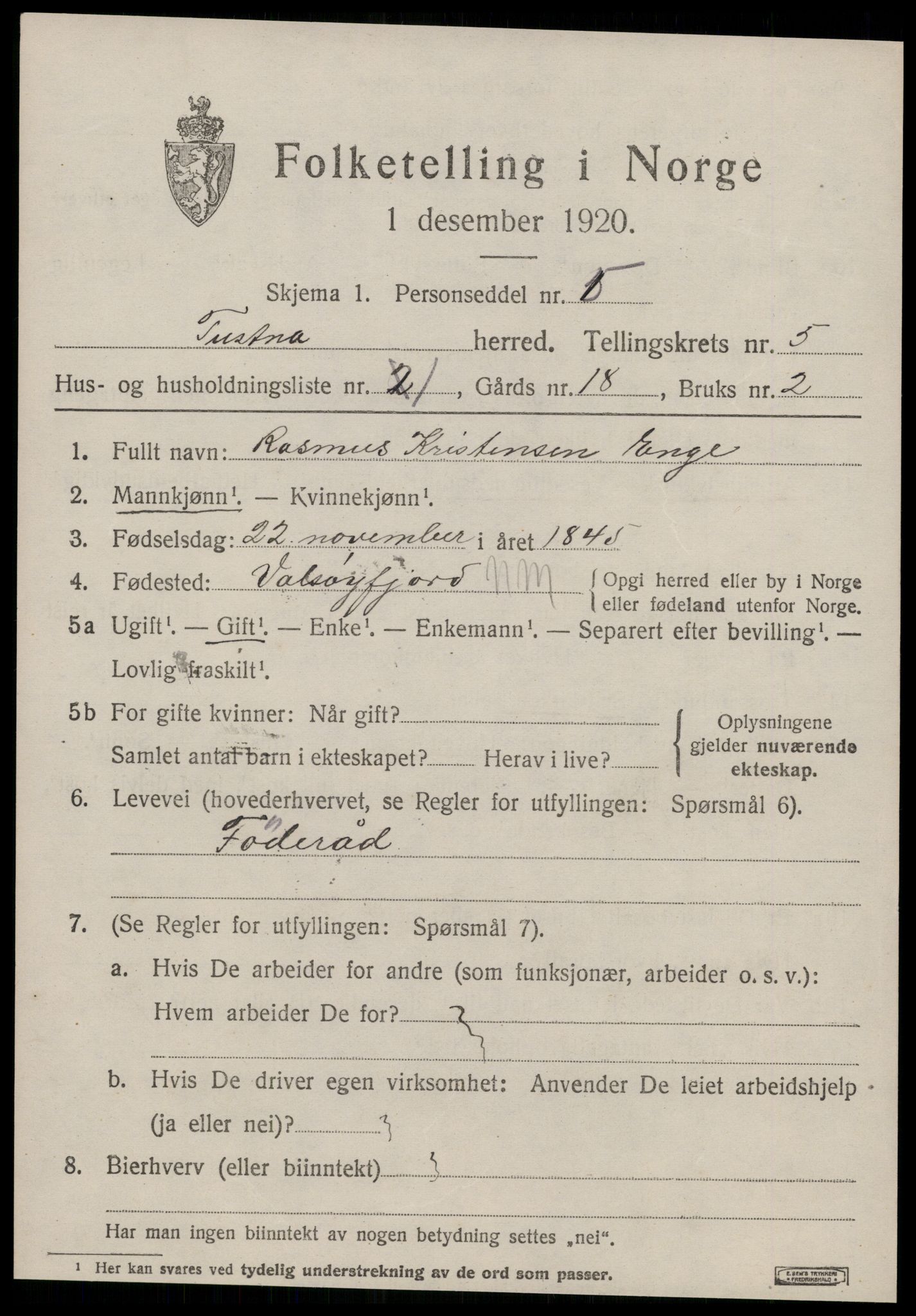 SAT, 1920 census for Tustna, 1920, p. 2383