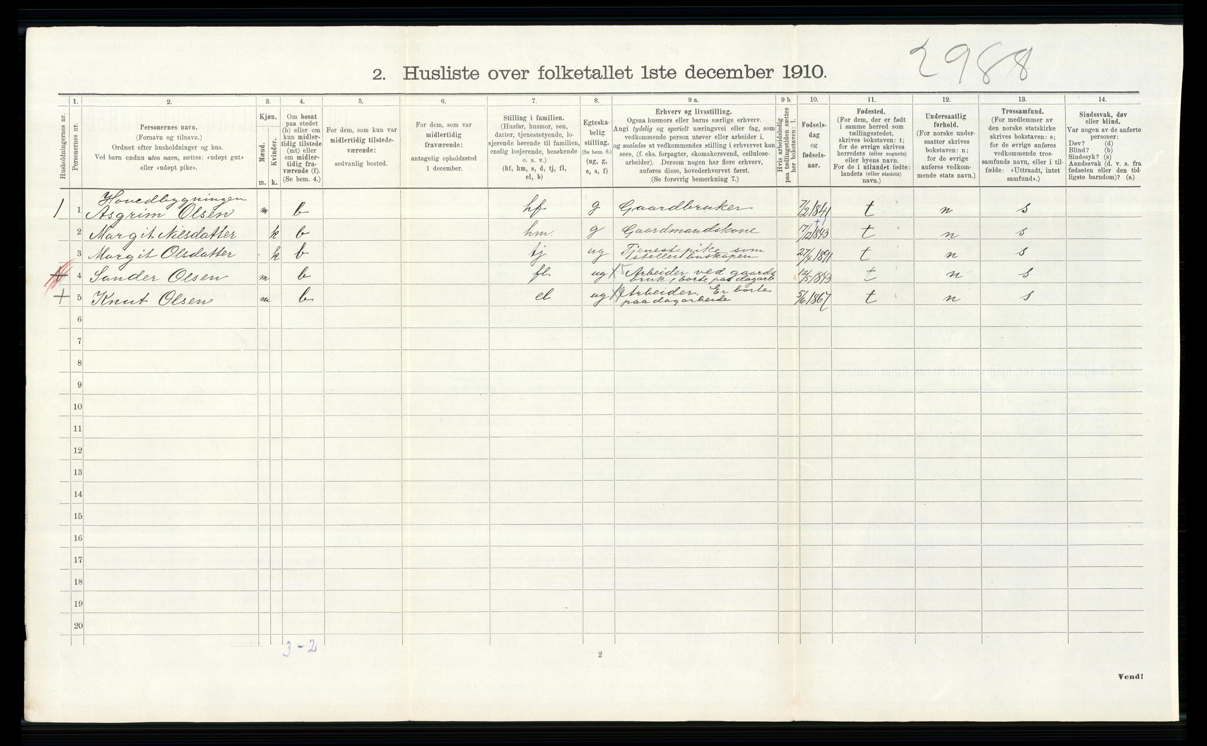 RA, 1910 census for Hol, 1910, p. 338