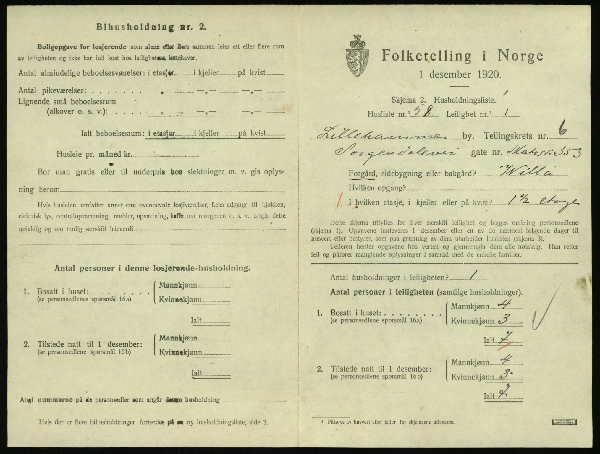 SAH, 1920 census for Lillehammer, 1920, p. 2552