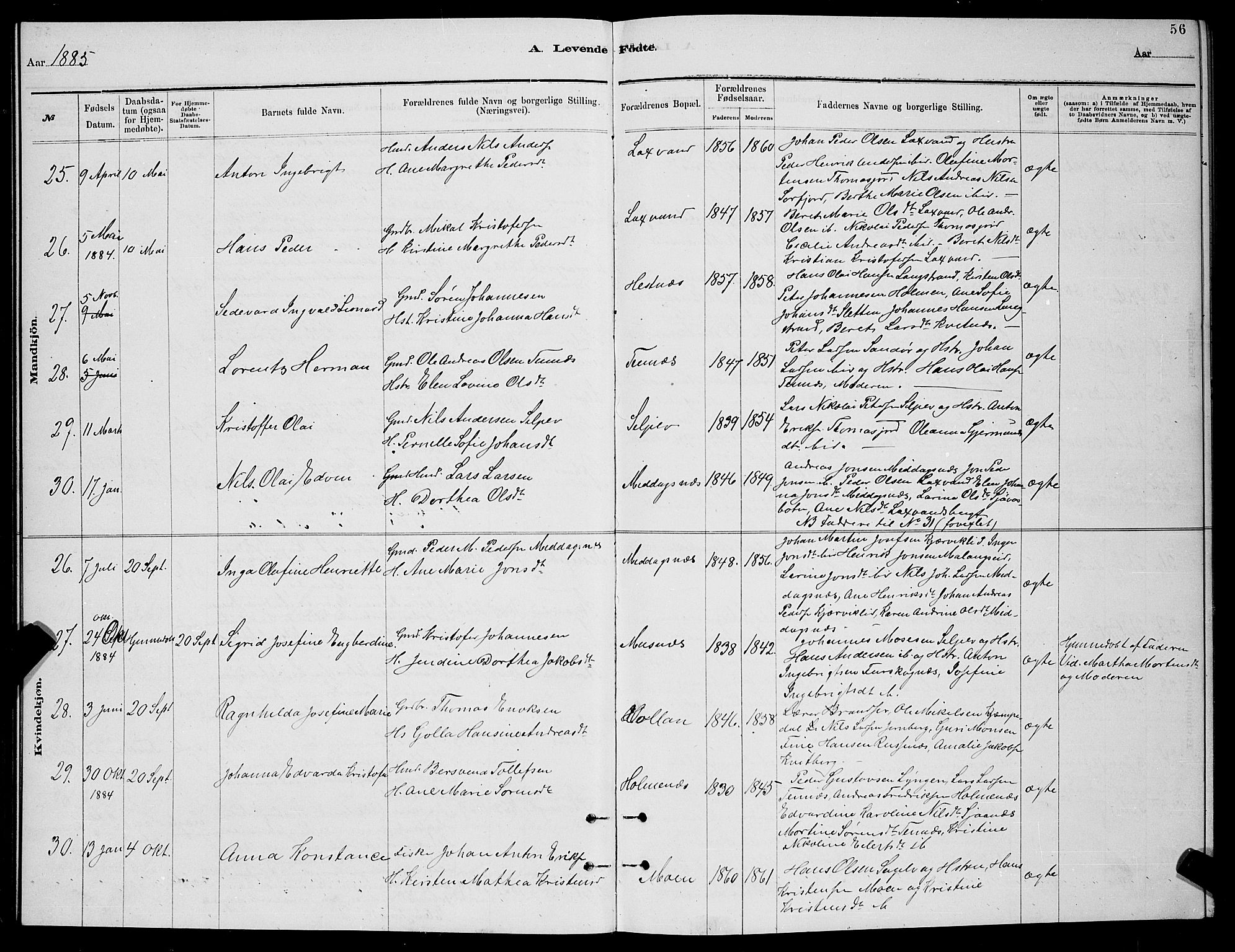 Balsfjord sokneprestembete, SATØ/S-1303/G/Ga/L0007klokker: Parish register (copy) no. 7, 1878-1889, p. 56