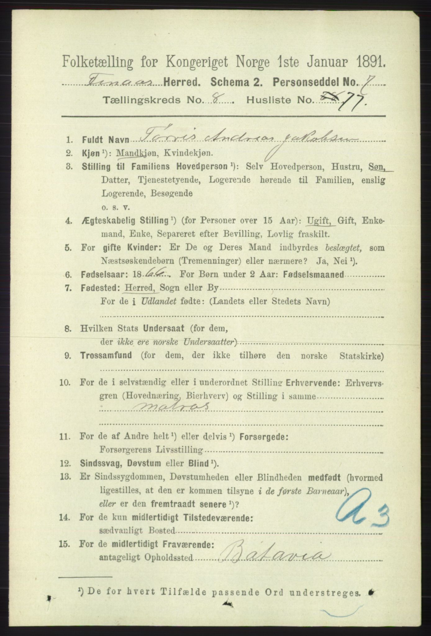 RA, 1891 census for 1218 Finnås, 1891, p. 3853