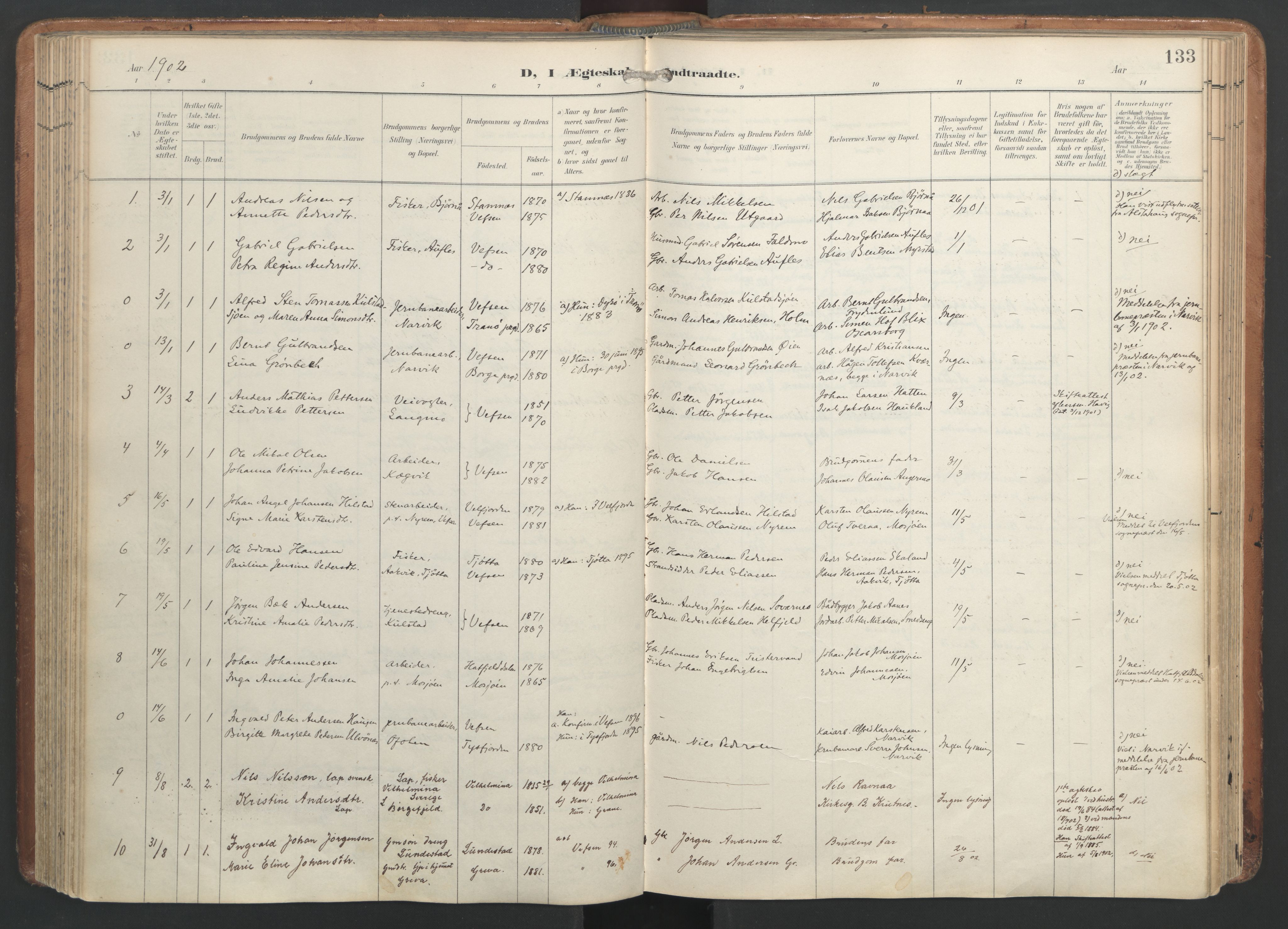 Ministerialprotokoller, klokkerbøker og fødselsregistre - Nordland, AV/SAT-A-1459/820/L0298: Parish register (official) no. 820A19, 1897-1915, p. 133