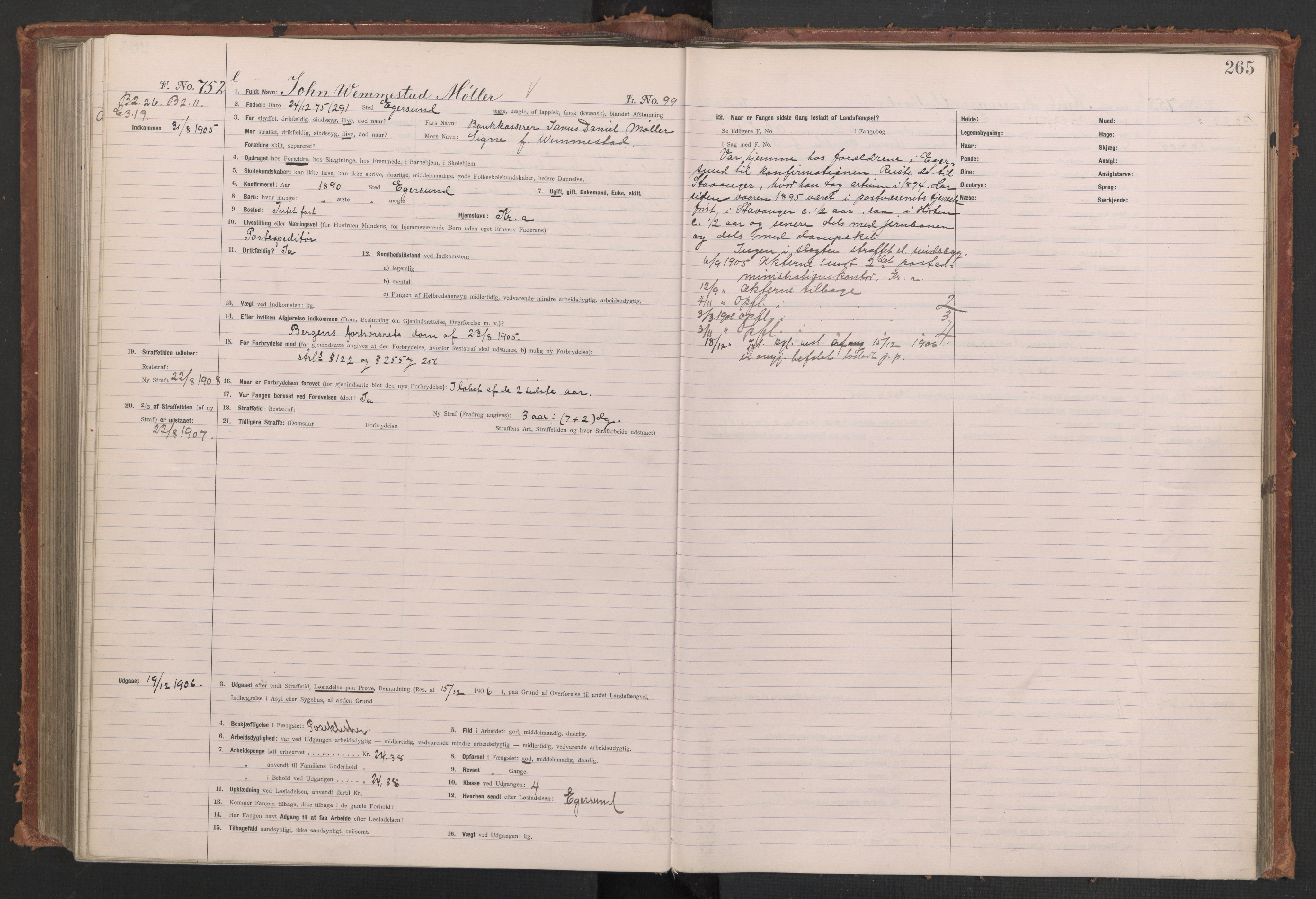 Botsfengslet, AV/RA-S-1539/D/Db/Dbb/L0039: 488l - 820l, 1904-1905, p. 265