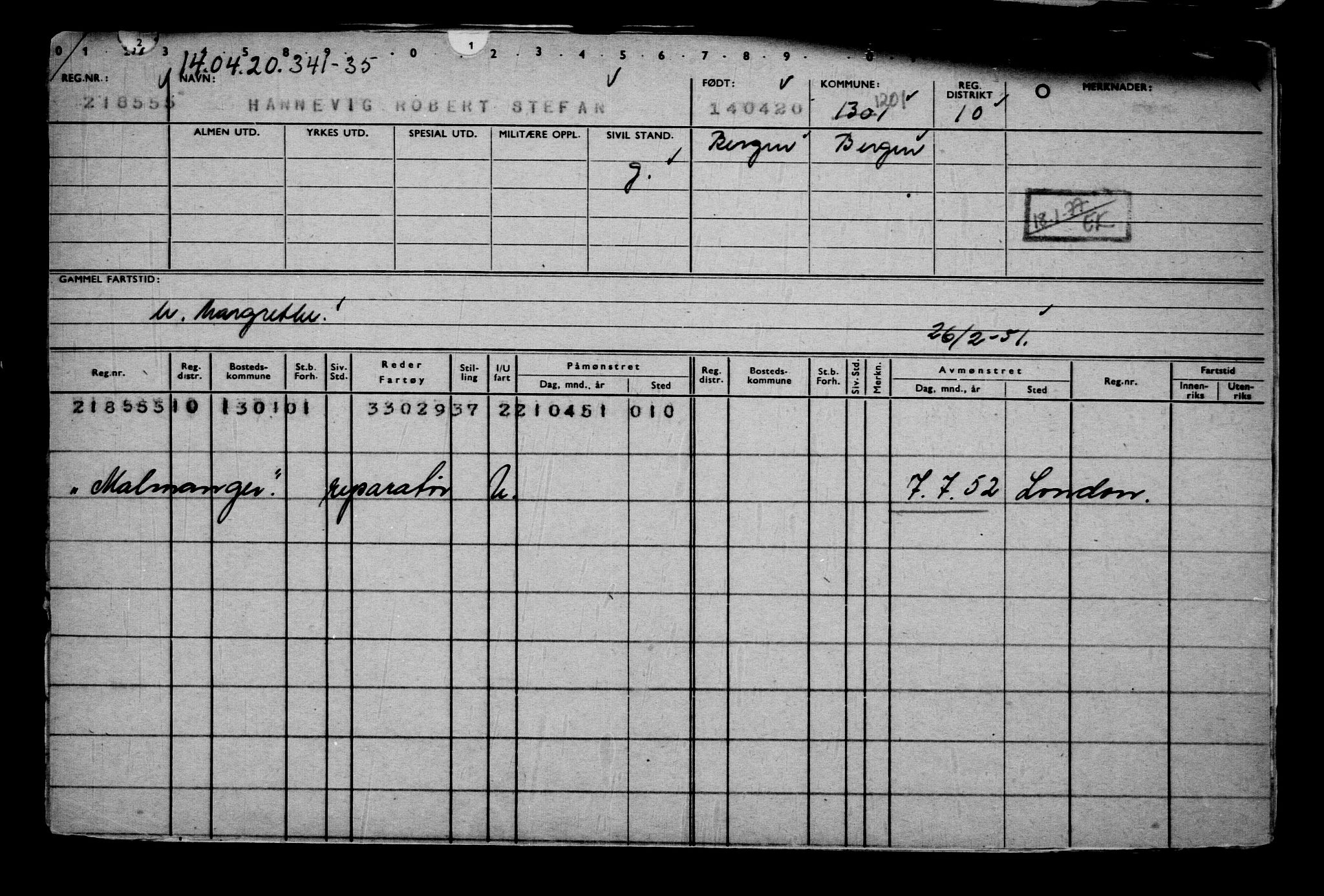 Direktoratet for sjømenn, AV/RA-S-3545/G/Gb/L0179: Hovedkort, 1920, p. 411