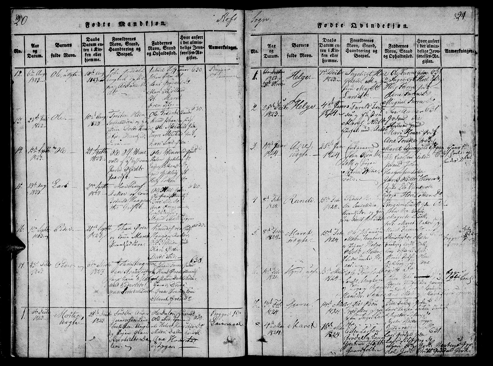 Ministerialprotokoller, klokkerbøker og fødselsregistre - Møre og Romsdal, SAT/A-1454/590/L1009: Parish register (official) no. 590A03 /1, 1819-1832, p. 20-21