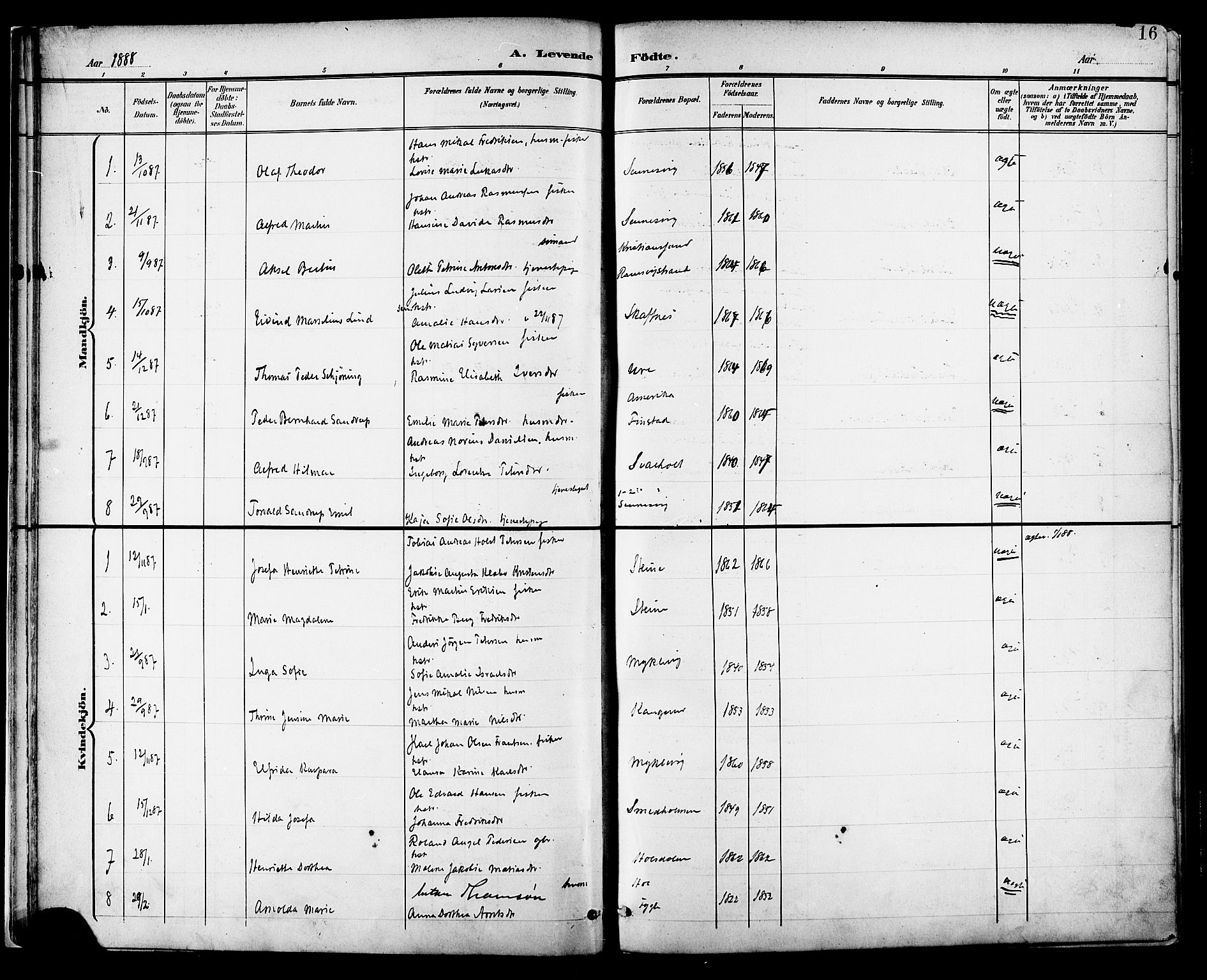 Ministerialprotokoller, klokkerbøker og fødselsregistre - Nordland, AV/SAT-A-1459/882/L1179: Parish register (official) no. 882A01, 1886-1898, p. 16