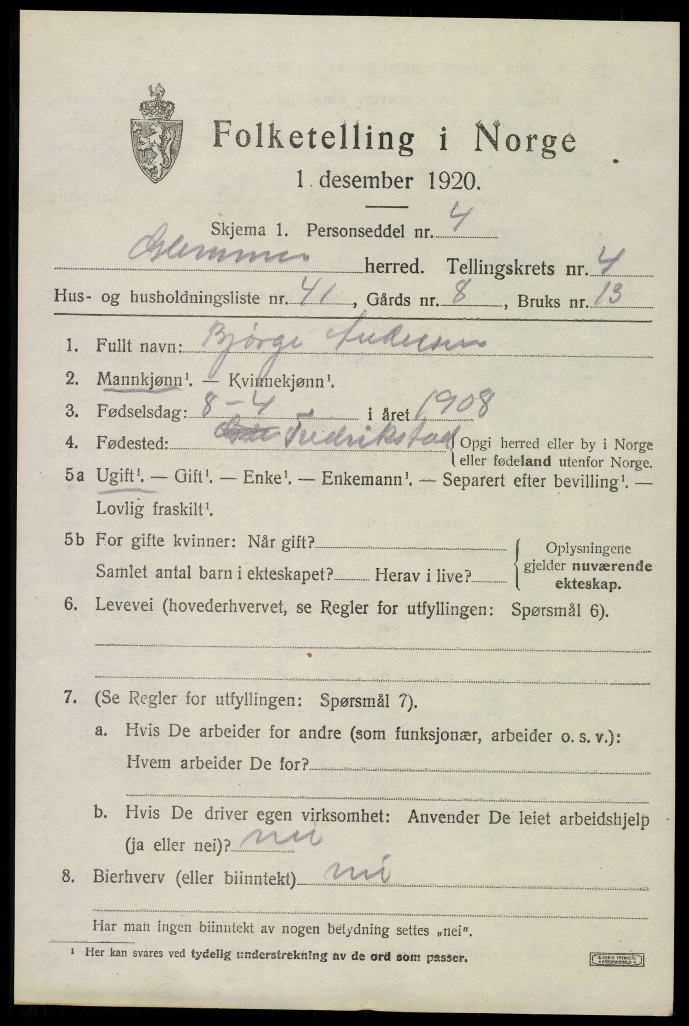 SAO, 1920 census for Glemmen, 1920, p. 11183