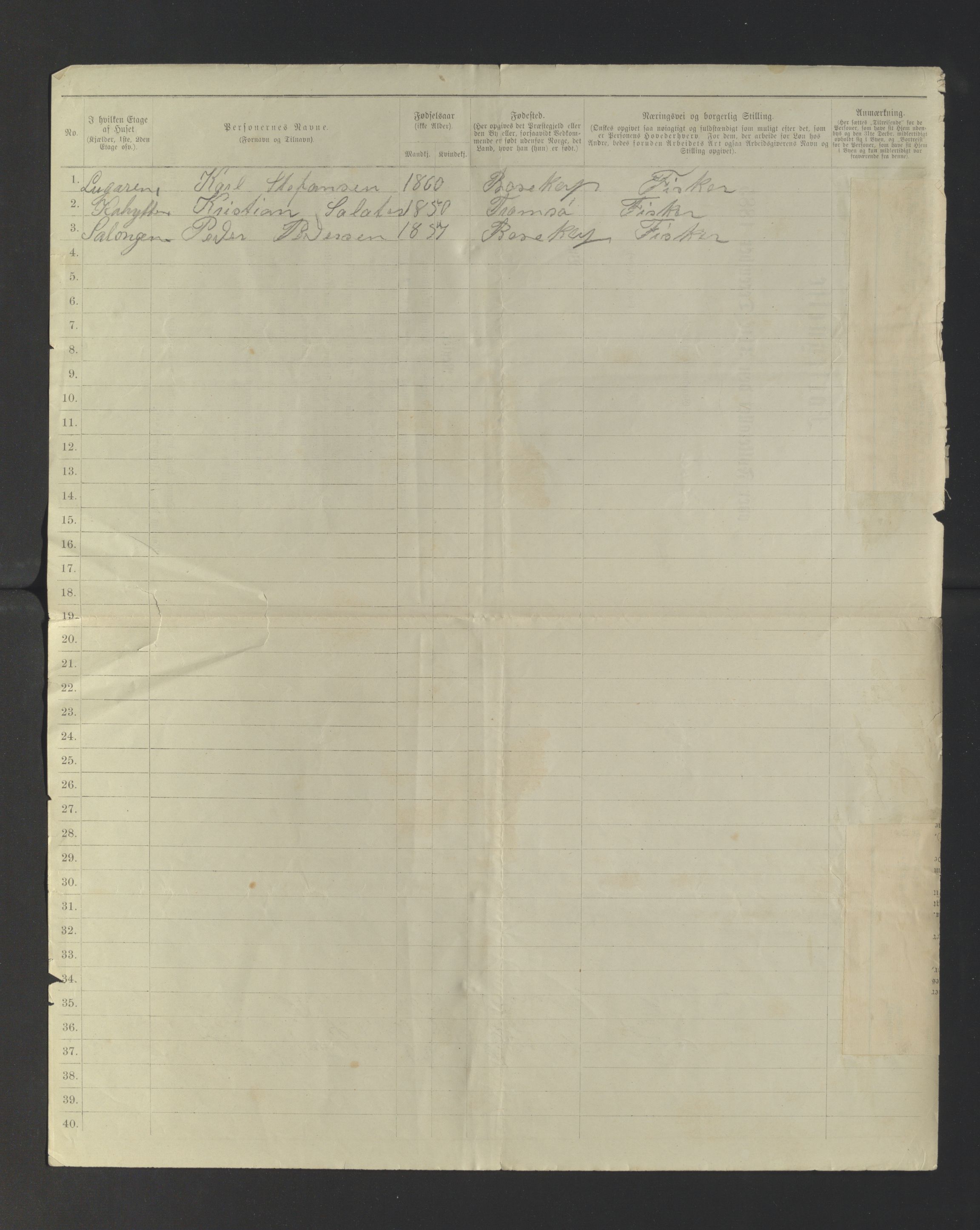 SATØ, 1885 census for 1902 Tromsø, 1885, p. uten nr.