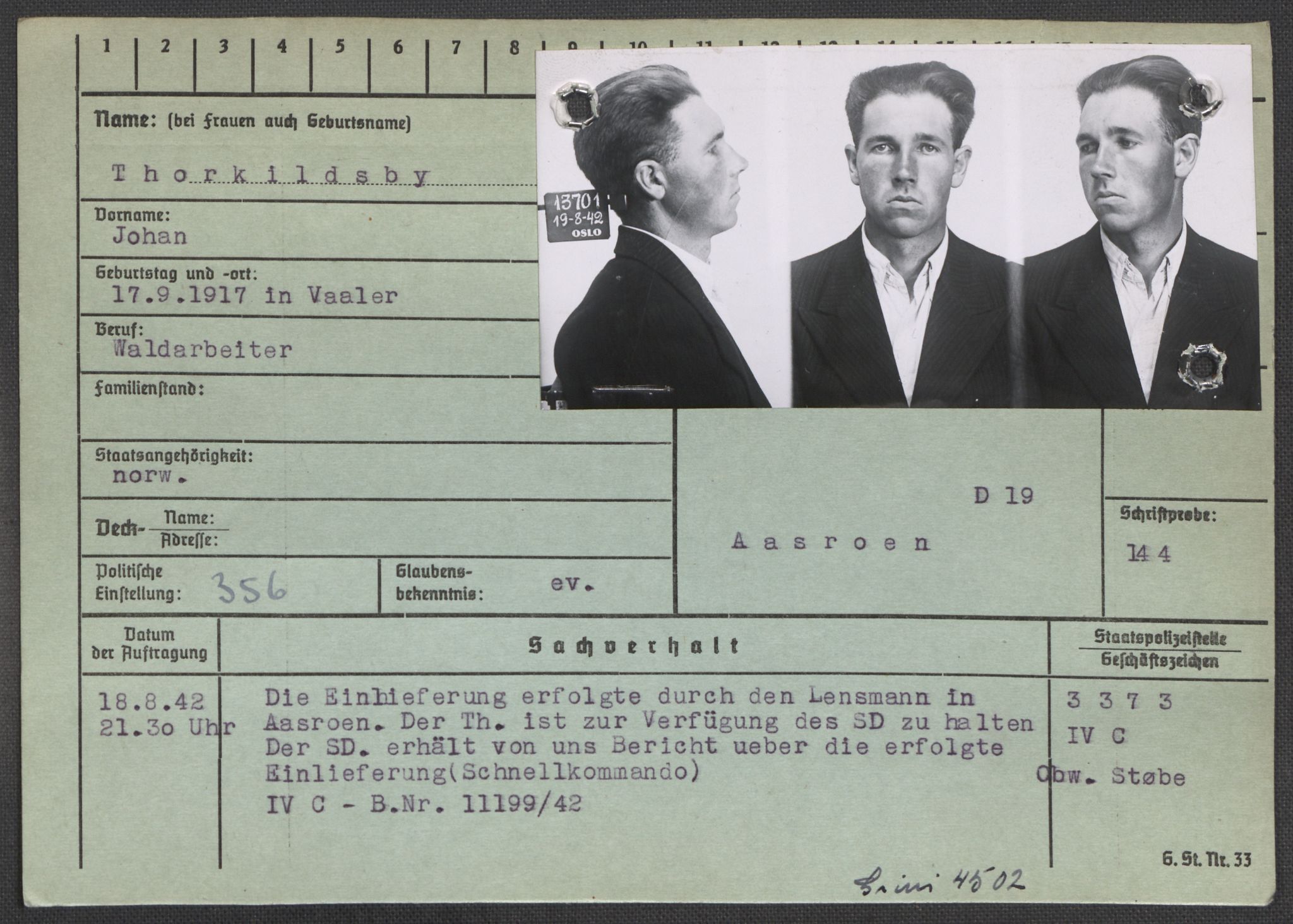 Befehlshaber der Sicherheitspolizei und des SD, AV/RA-RAFA-5969/E/Ea/Eaa/L0010: Register over norske fanger i Møllergata 19: Sø-Å, 1940-1945, p. 372