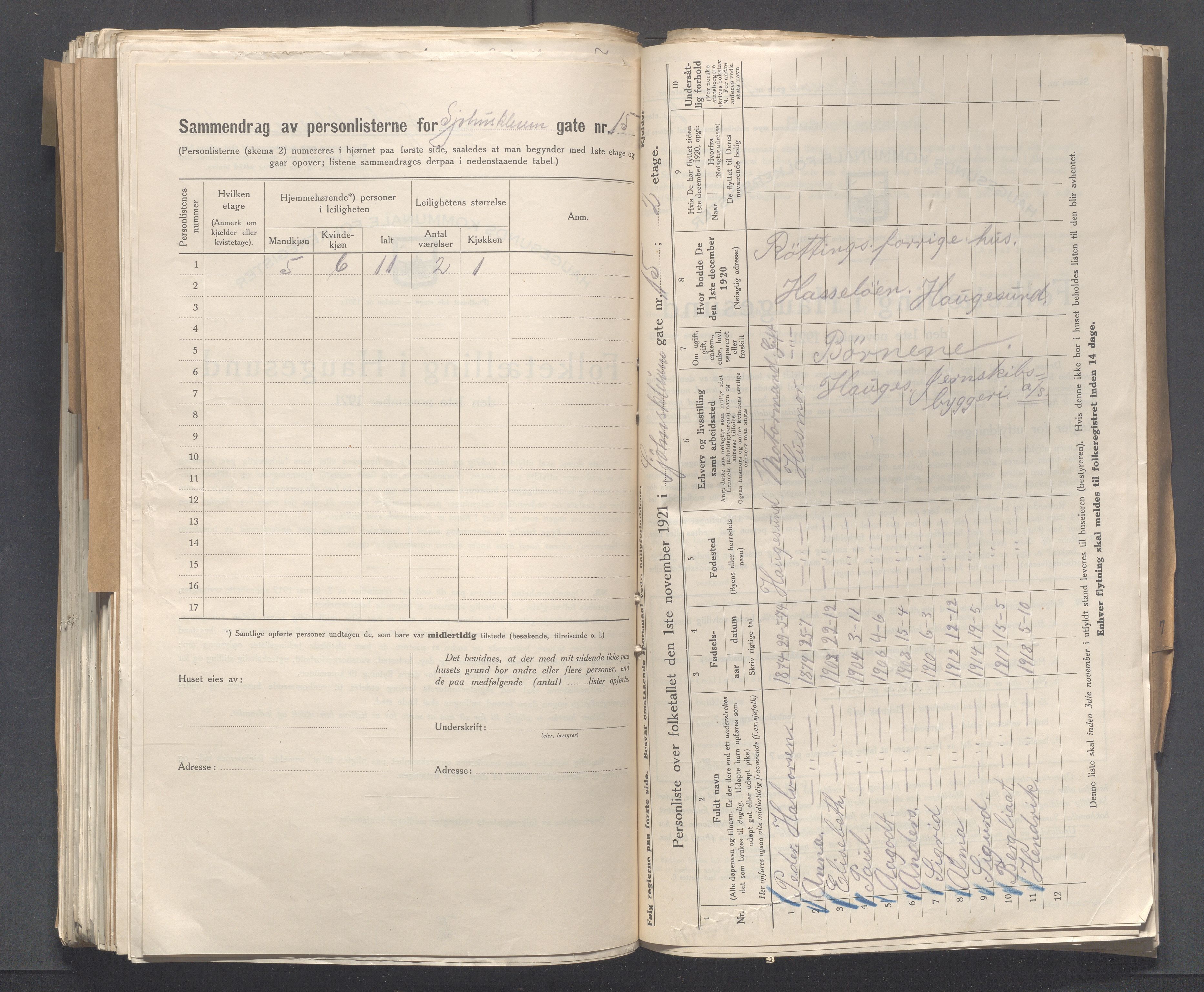 IKAR, Local census 1.11.1921 for Haugesund, 1921, p. 6568