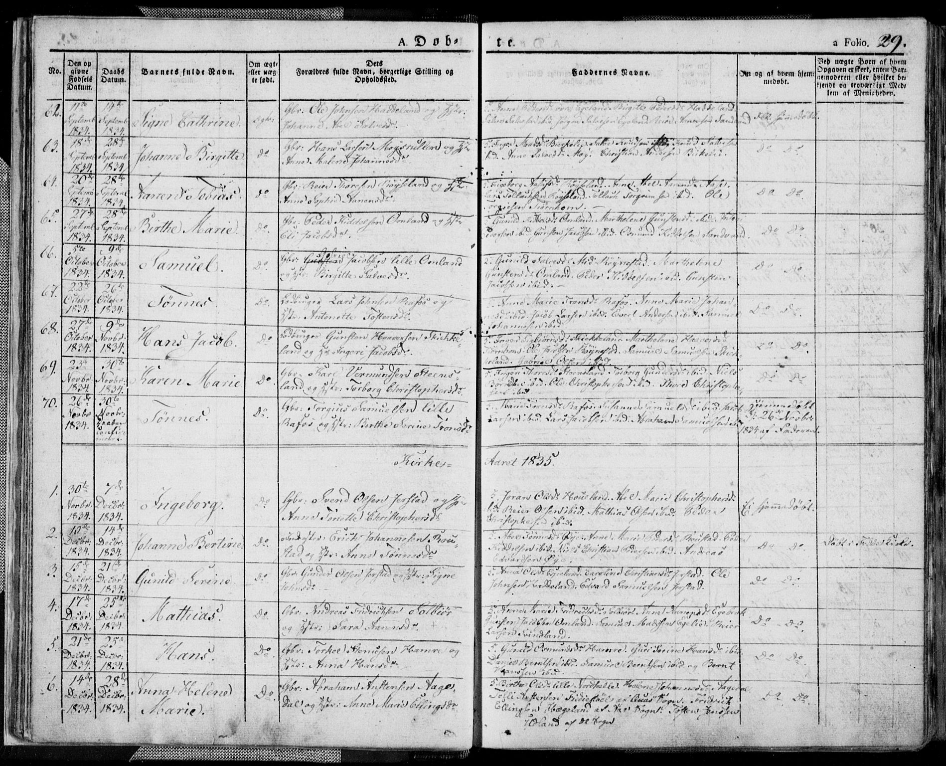 Kvinesdal sokneprestkontor, AV/SAK-1111-0026/F/Fa/Fab/L0004: Parish register (official) no. A 4, 1829-1843, p. 29