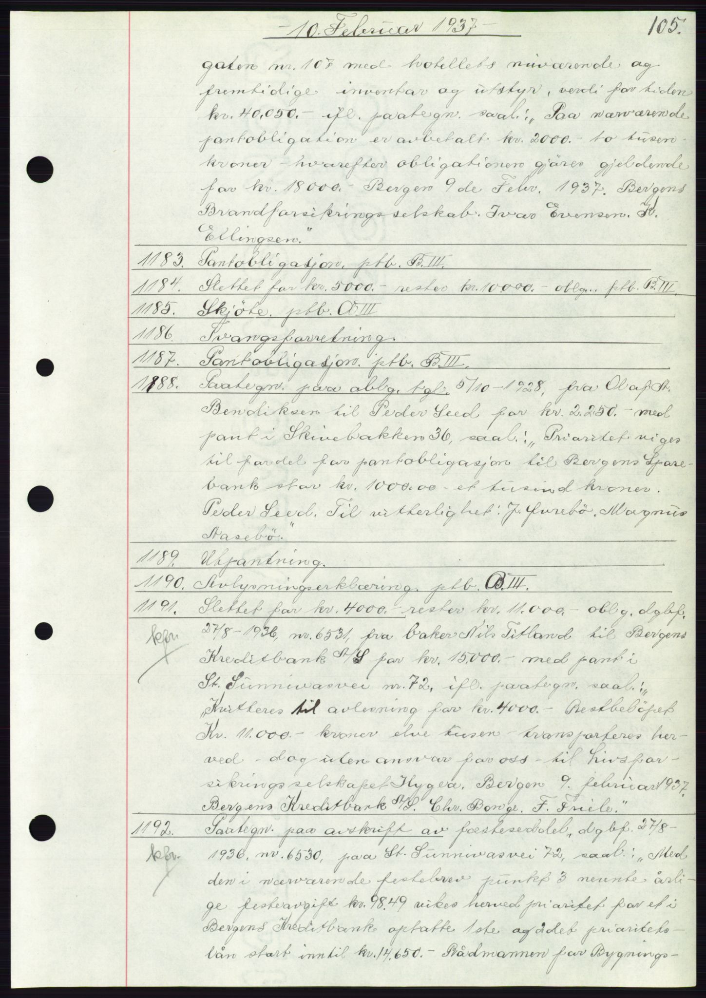 Byfogd og Byskriver i Bergen, AV/SAB-A-3401/03: Mortgage book no. C 3, 1936-1937, Diary no: : 1183/1937