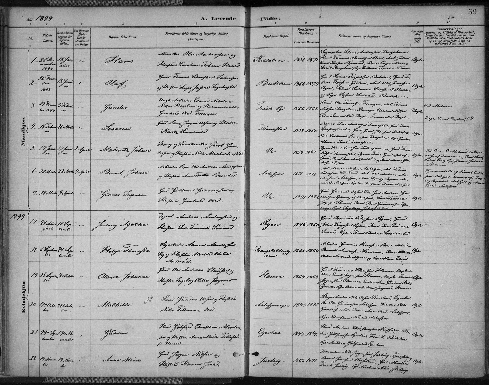 Tveit sokneprestkontor, SAK/1111-0043/F/Fa/L0007: Parish register (official) no. A 7, 1887-1908, p. 59