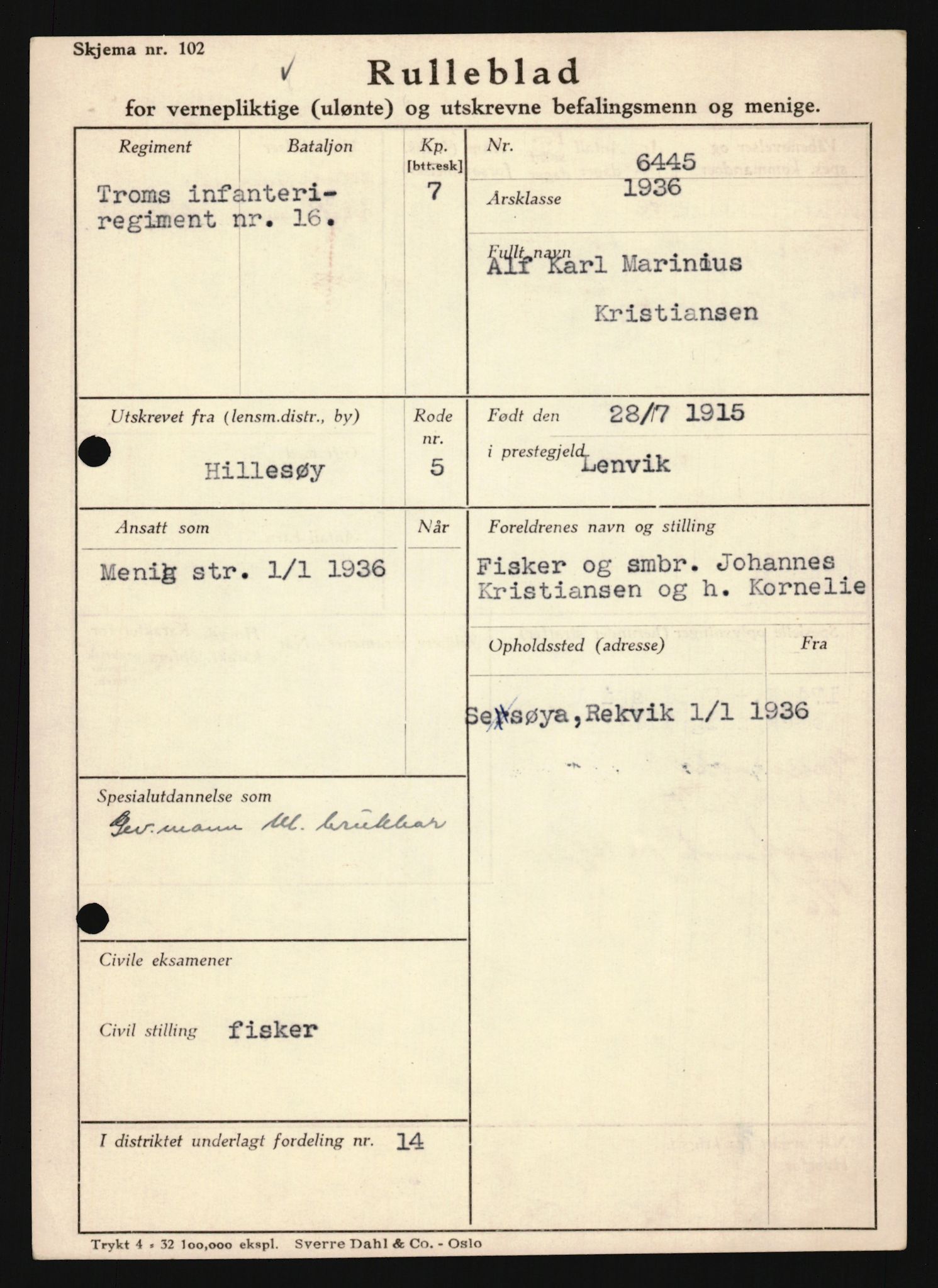 Forsvaret, Troms infanteriregiment nr. 16, AV/RA-RAFA-3146/P/Pa/L0020: Rulleblad for regimentets menige mannskaper, årsklasse 1936, 1936, p. 705