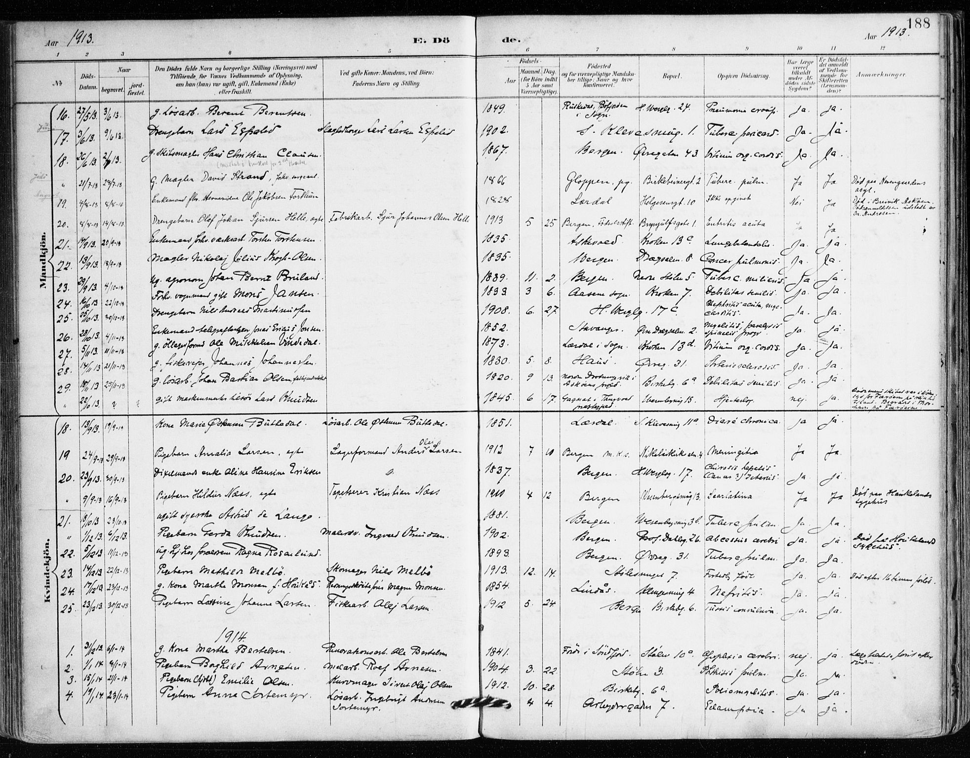 Mariakirken Sokneprestembete, SAB/A-76901/H/Haa/L0008: Parish register (official) no. A 8, 1893-1942, p. 188