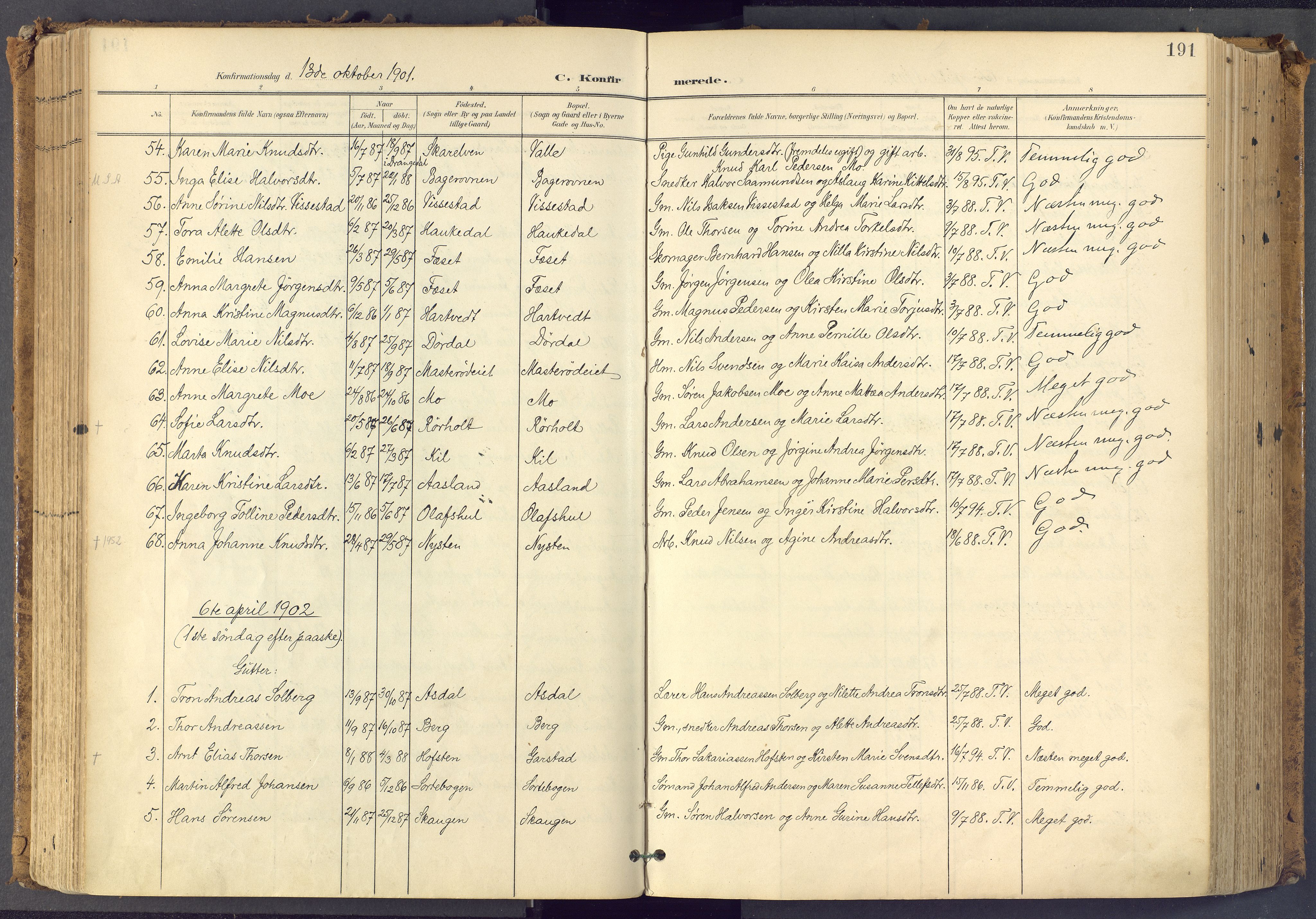 Bamble kirkebøker, SAKO/A-253/F/Fa/L0009: Parish register (official) no. I 9, 1901-1917, p. 191