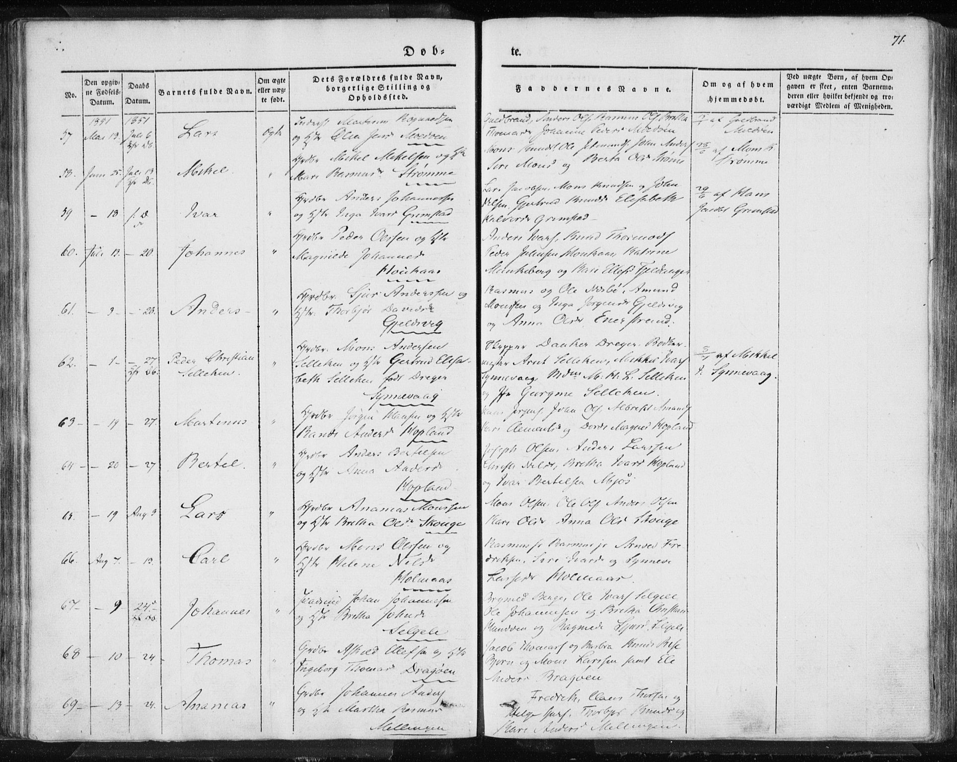 Lindås Sokneprestembete, AV/SAB-A-76701/H/Haa/Haaa/L0010: Parish register (official) no. A 10, 1842-1862, p. 71