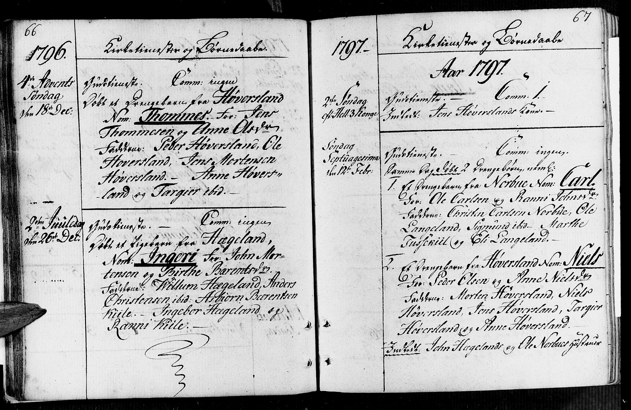 Vennesla sokneprestkontor, AV/SAK-1111-0045/Fa/Faa/L0002: Parish register (official) no. A 2, 1785-1834, p. 66-67