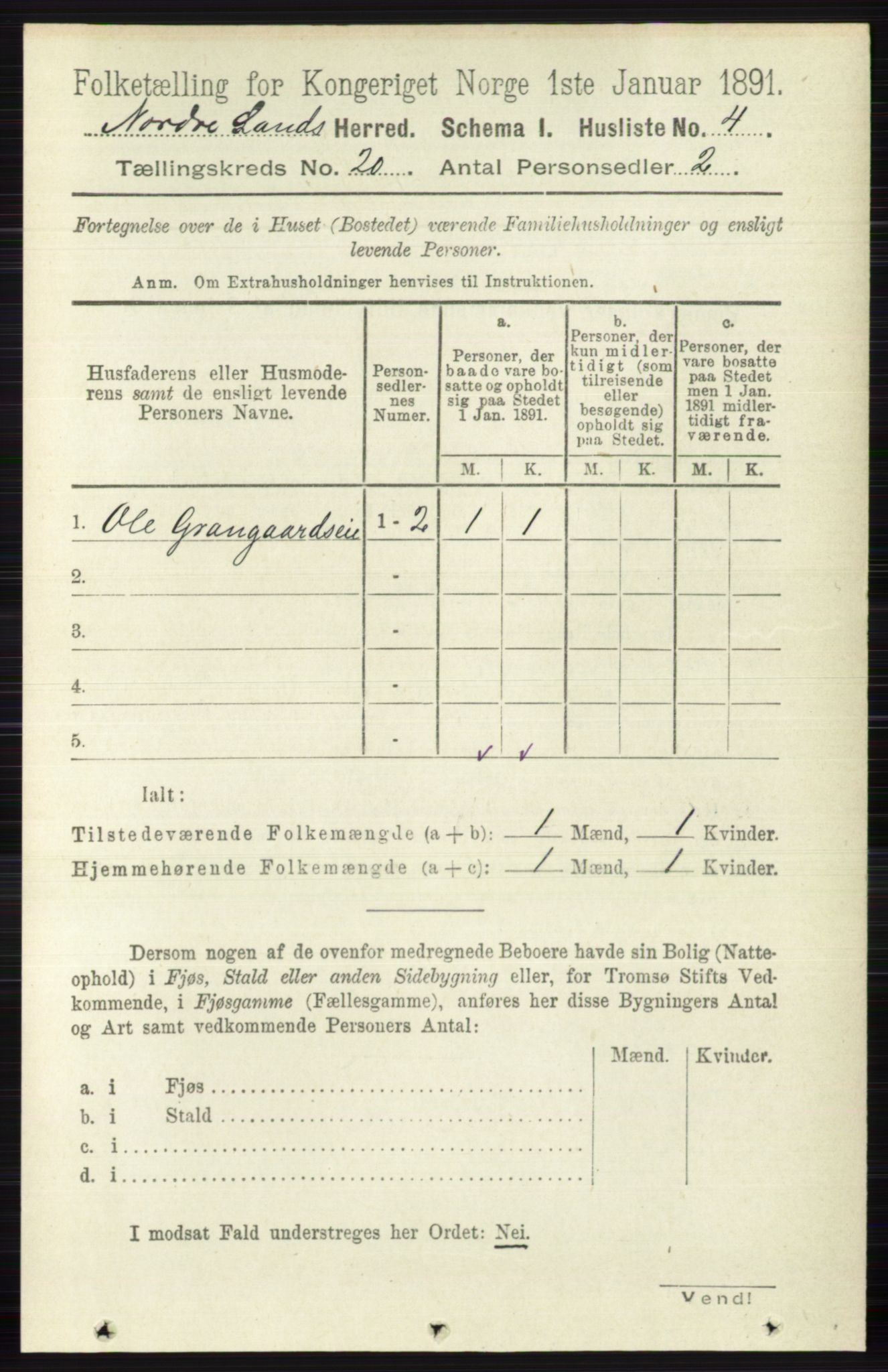 RA, 1891 census for 0538 Nordre Land, 1891, p. 4814