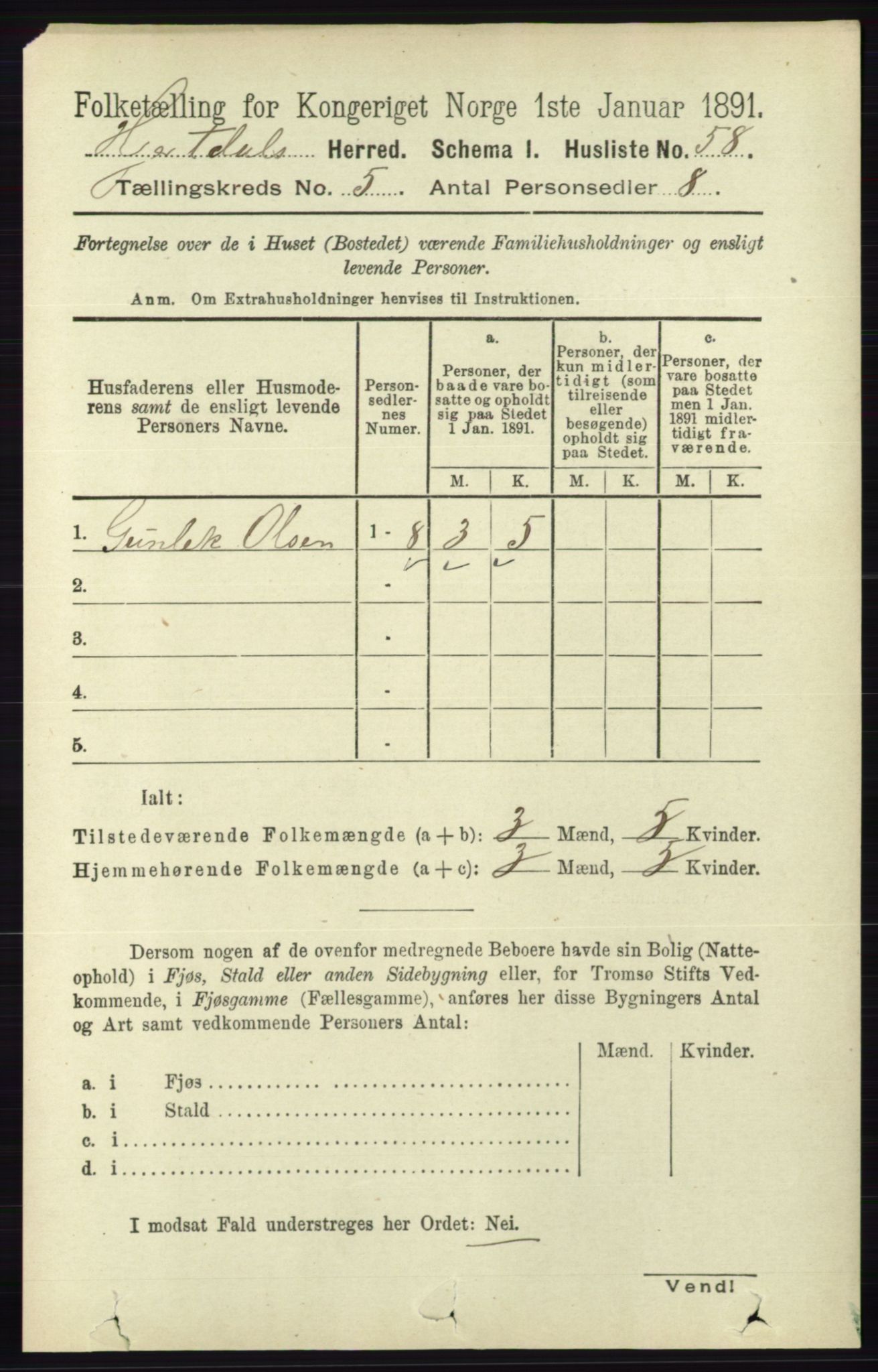 RA, 1891 census for 0827 Hjartdal, 1891, p. 1801