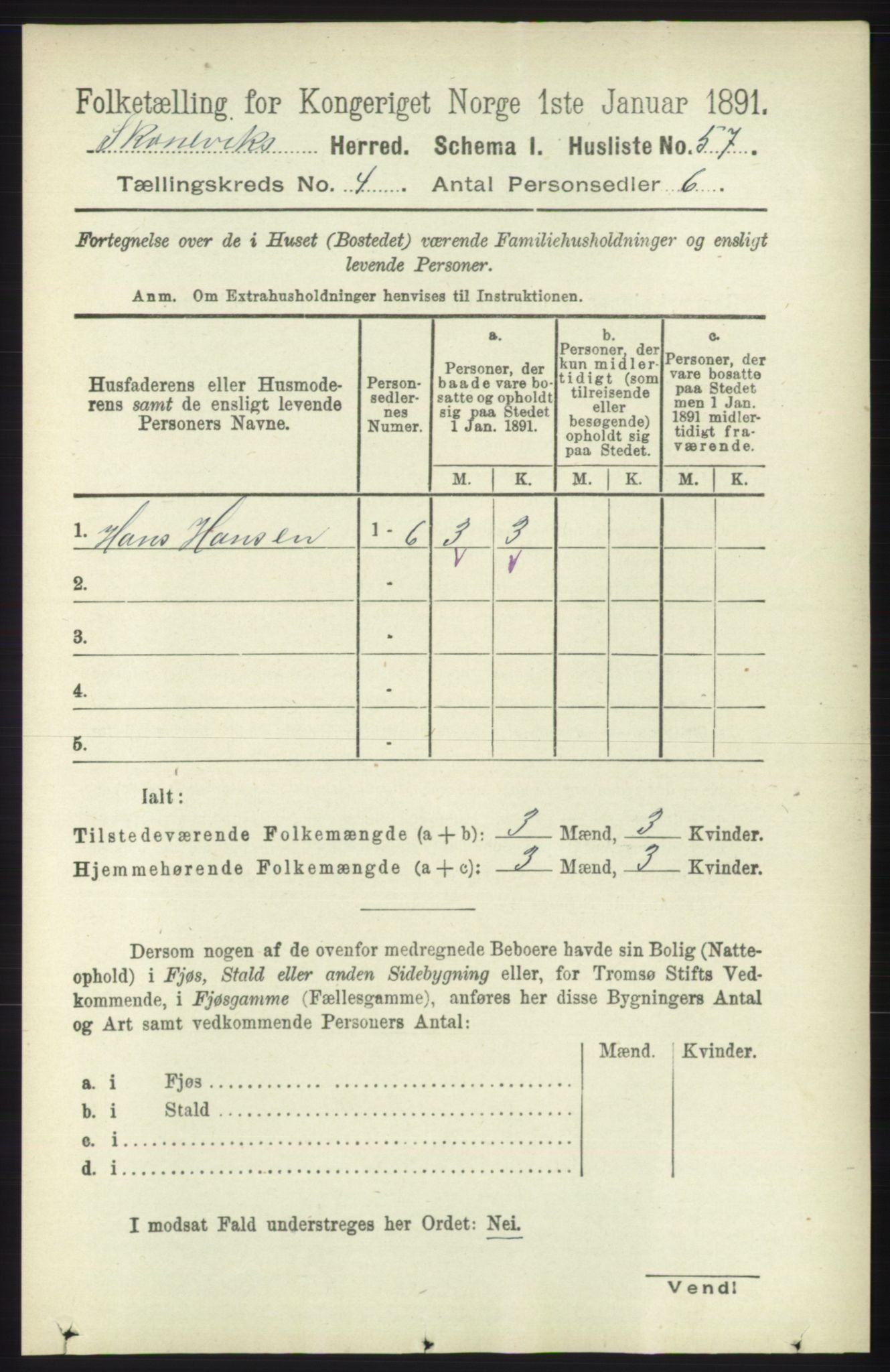 RA, 1891 census for 1212 Skånevik, 1891, p. 836