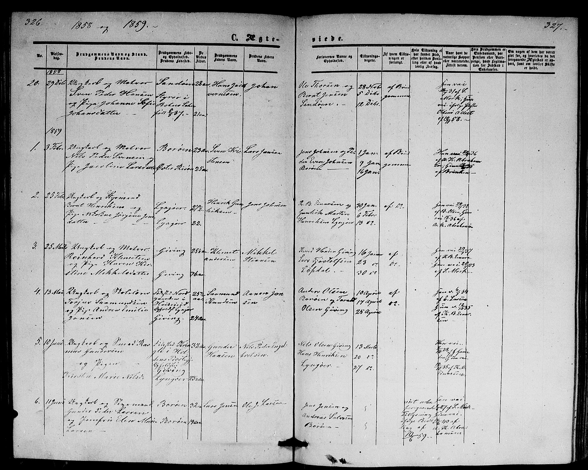 Dypvåg sokneprestkontor, SAK/1111-0007/F/Fb/Fba/L0011: Parish register (copy) no. B 11, 1857-1872, p. 326-327