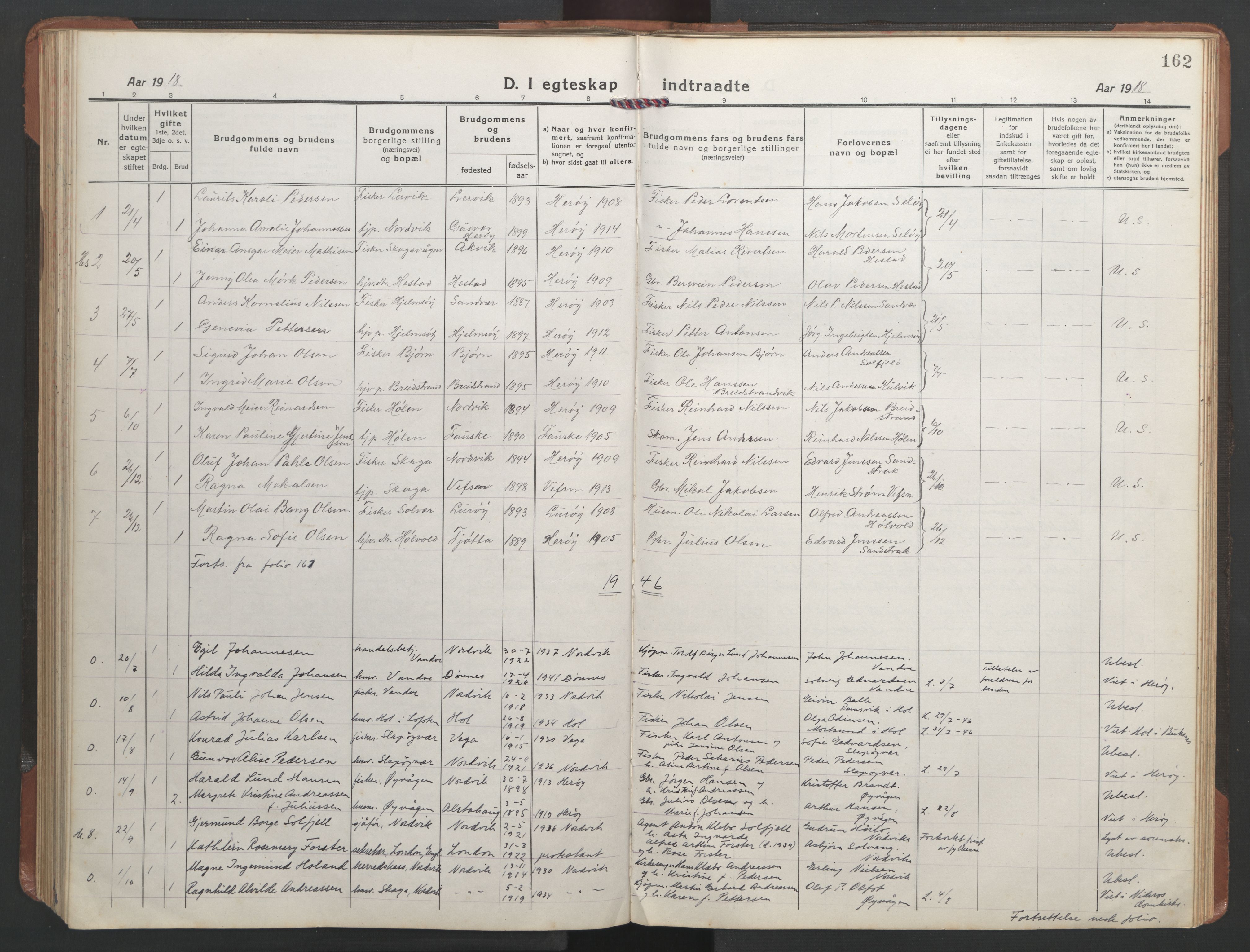 Ministerialprotokoller, klokkerbøker og fødselsregistre - Nordland, AV/SAT-A-1459/836/L0539: Parish register (copy) no. 836C03, 1917-1949, p. 162