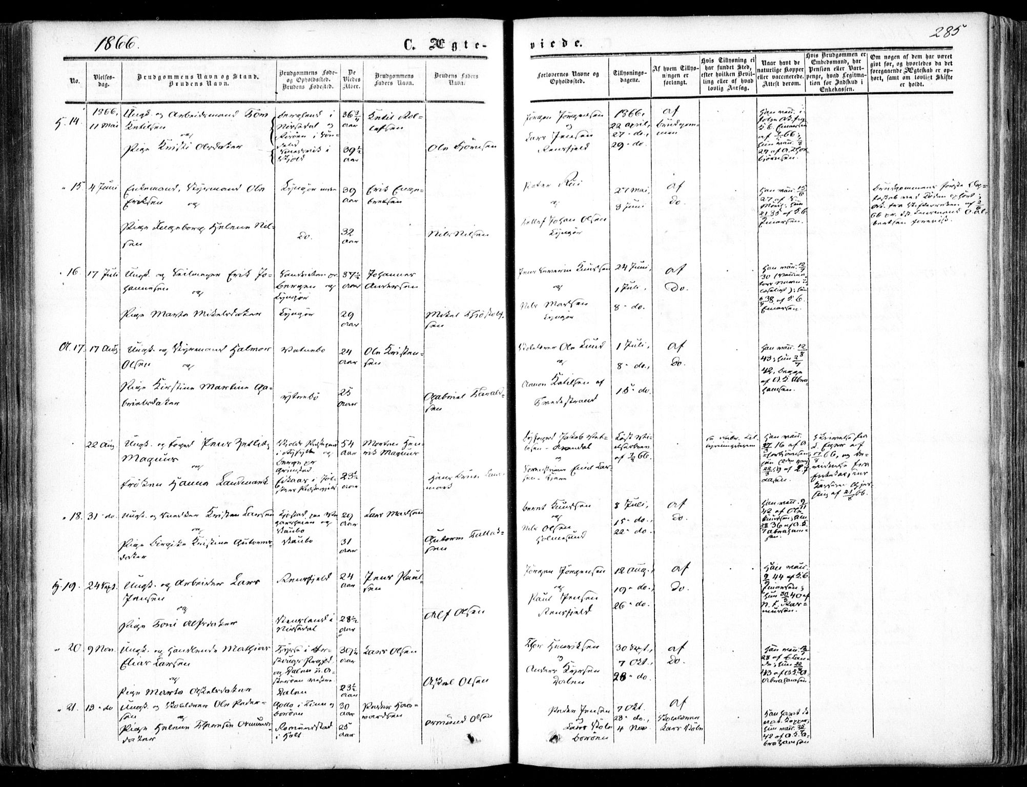 Dypvåg sokneprestkontor, AV/SAK-1111-0007/F/Fa/Faa/L0006: Parish register (official) no. A 6, 1855-1872, p. 285