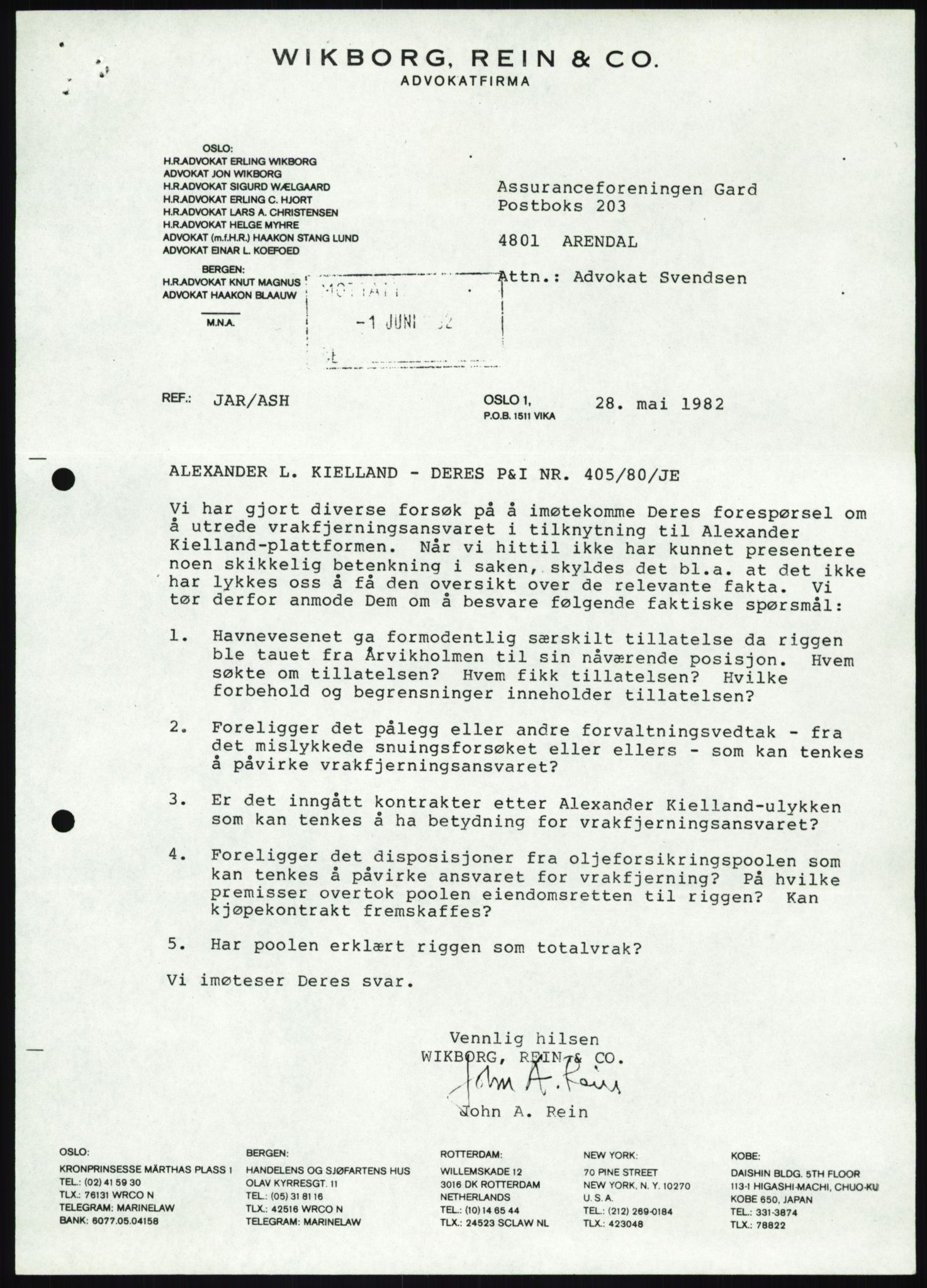 Pa 1503 - Stavanger Drilling AS, AV/SAST-A-101906/Da/L0015: Alexander L. Kielland - Saks- og korrespondansearkiv, 1979-1989, p. 440