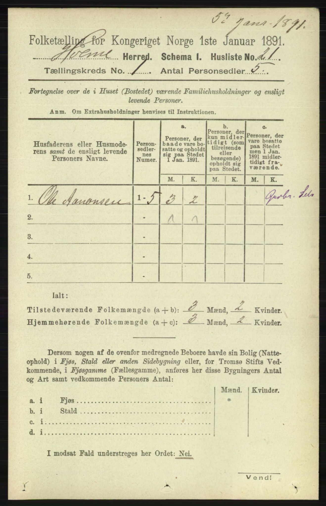 RA, 1891 census for 1020 Holum, 1891, p. 41