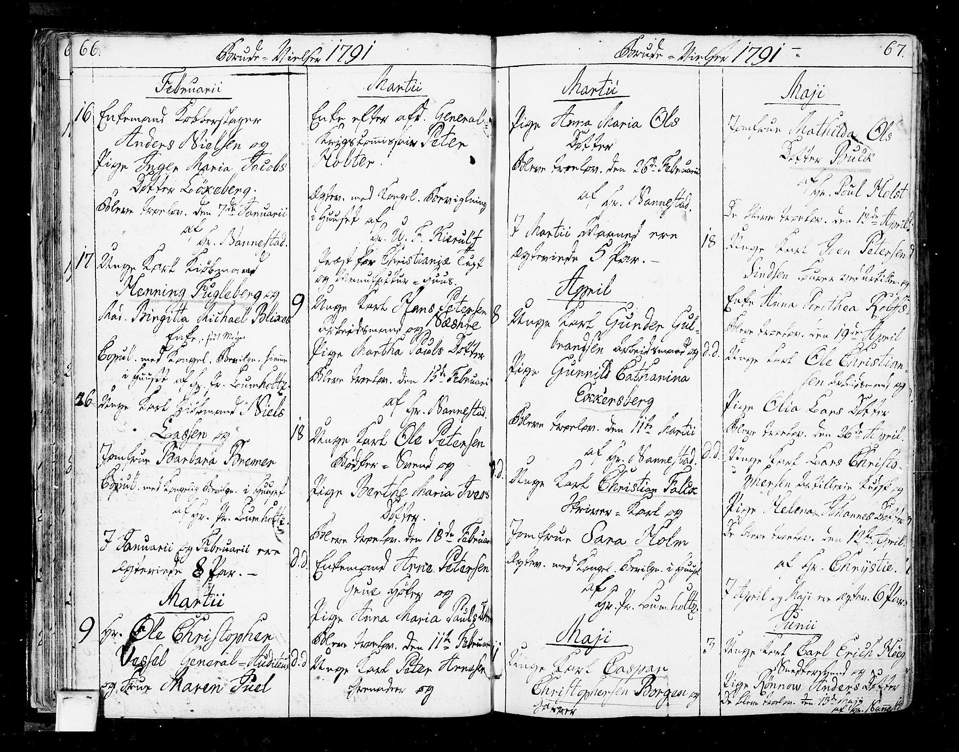Oslo domkirke Kirkebøker, SAO/A-10752/F/Fa/L0005: Parish register (official) no. 5, 1787-1806, p. 66-67