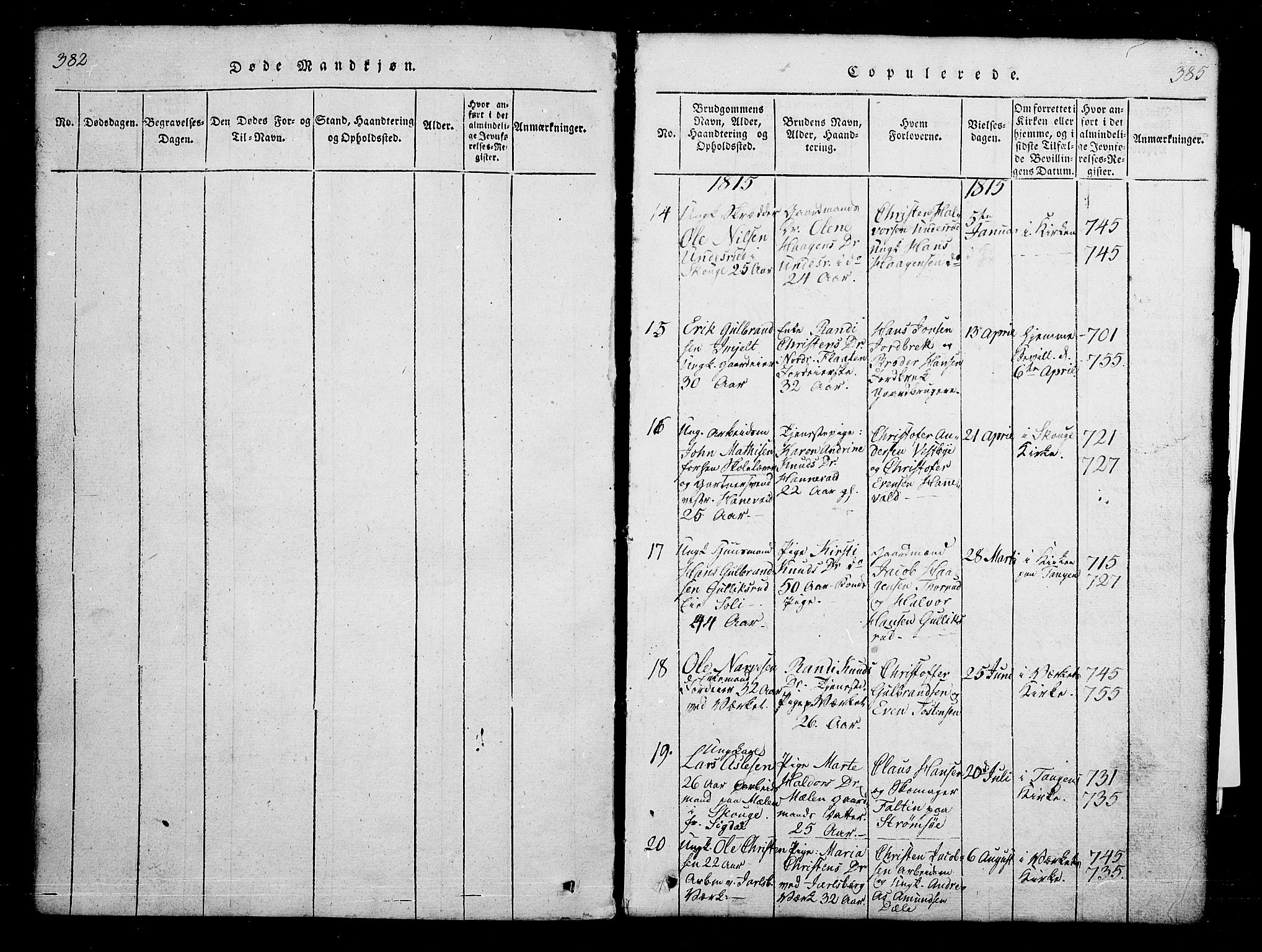 Skoger kirkebøker, AV/SAKO-A-59/G/Ga/L0001: Parish register (copy) no. I 1, 1814-1845, p. 384-385