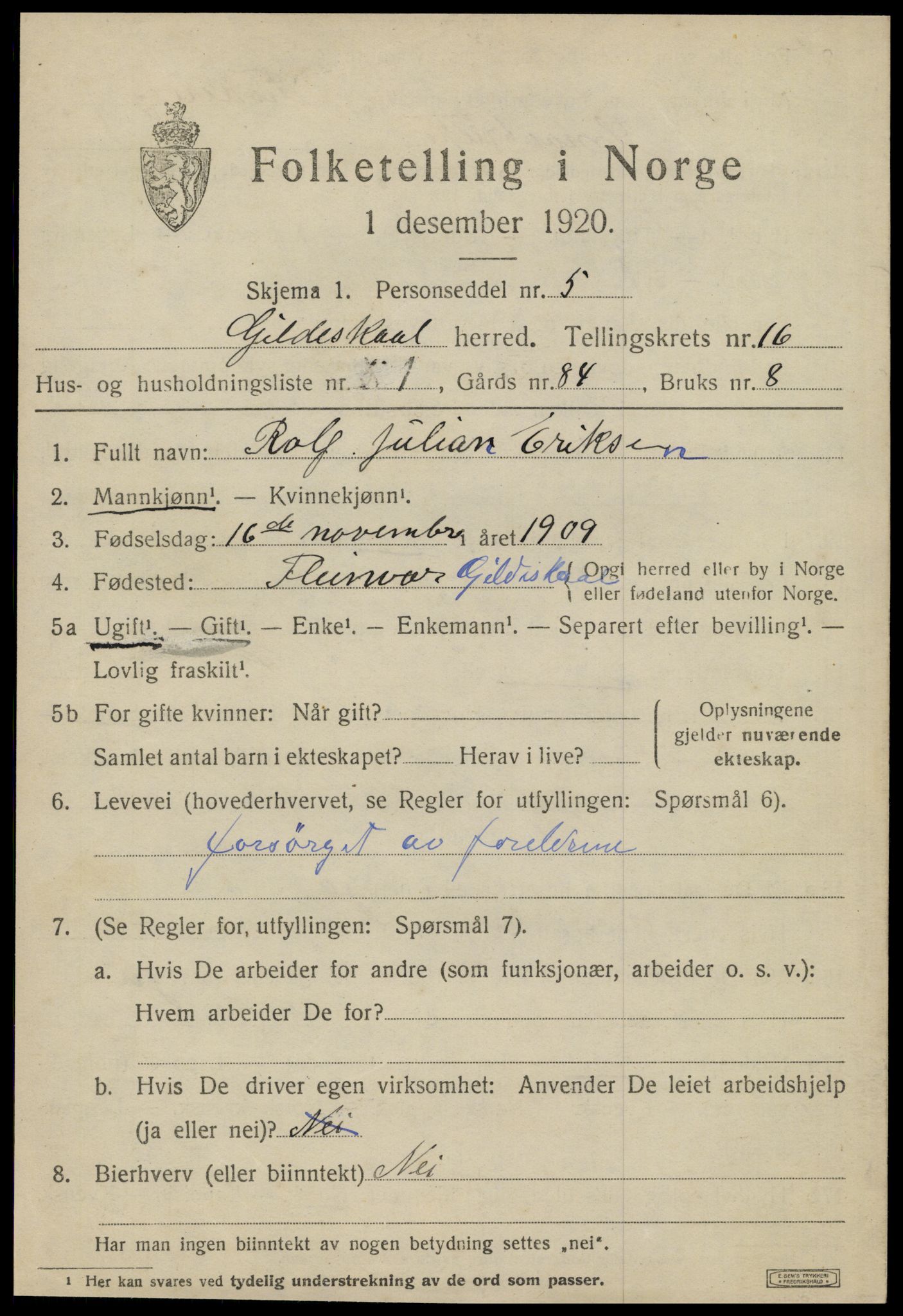 SAT, 1920 census for Gildeskål, 1920, p. 10184