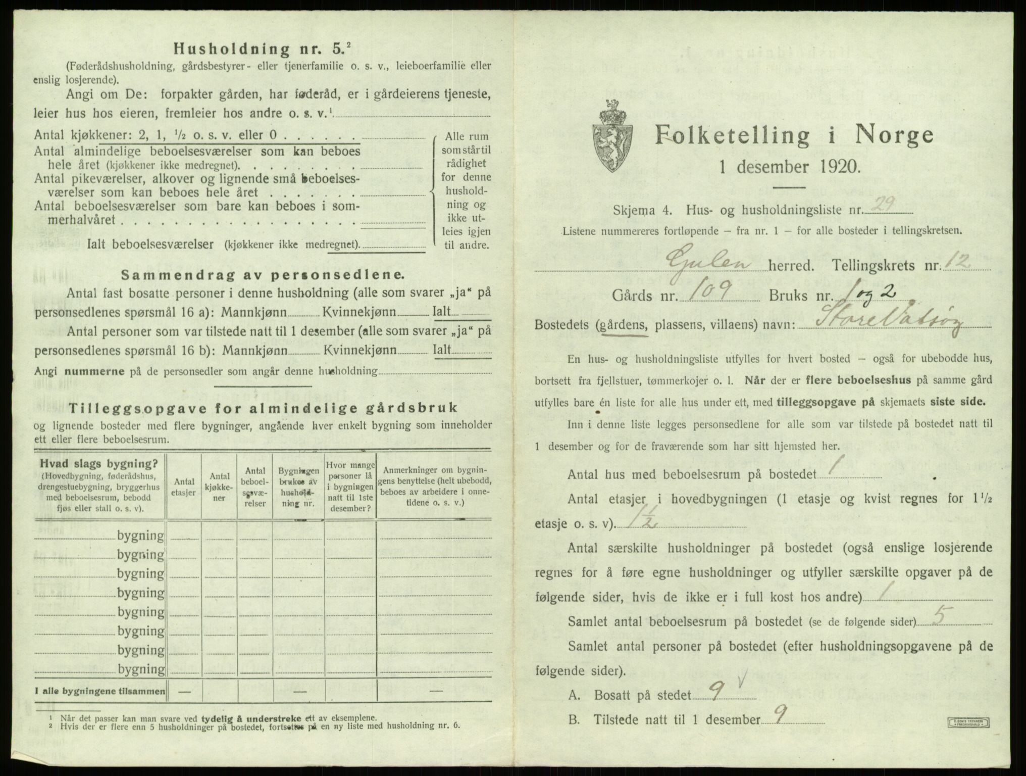 SAB, 1920 census for Gulen, 1920, p. 815