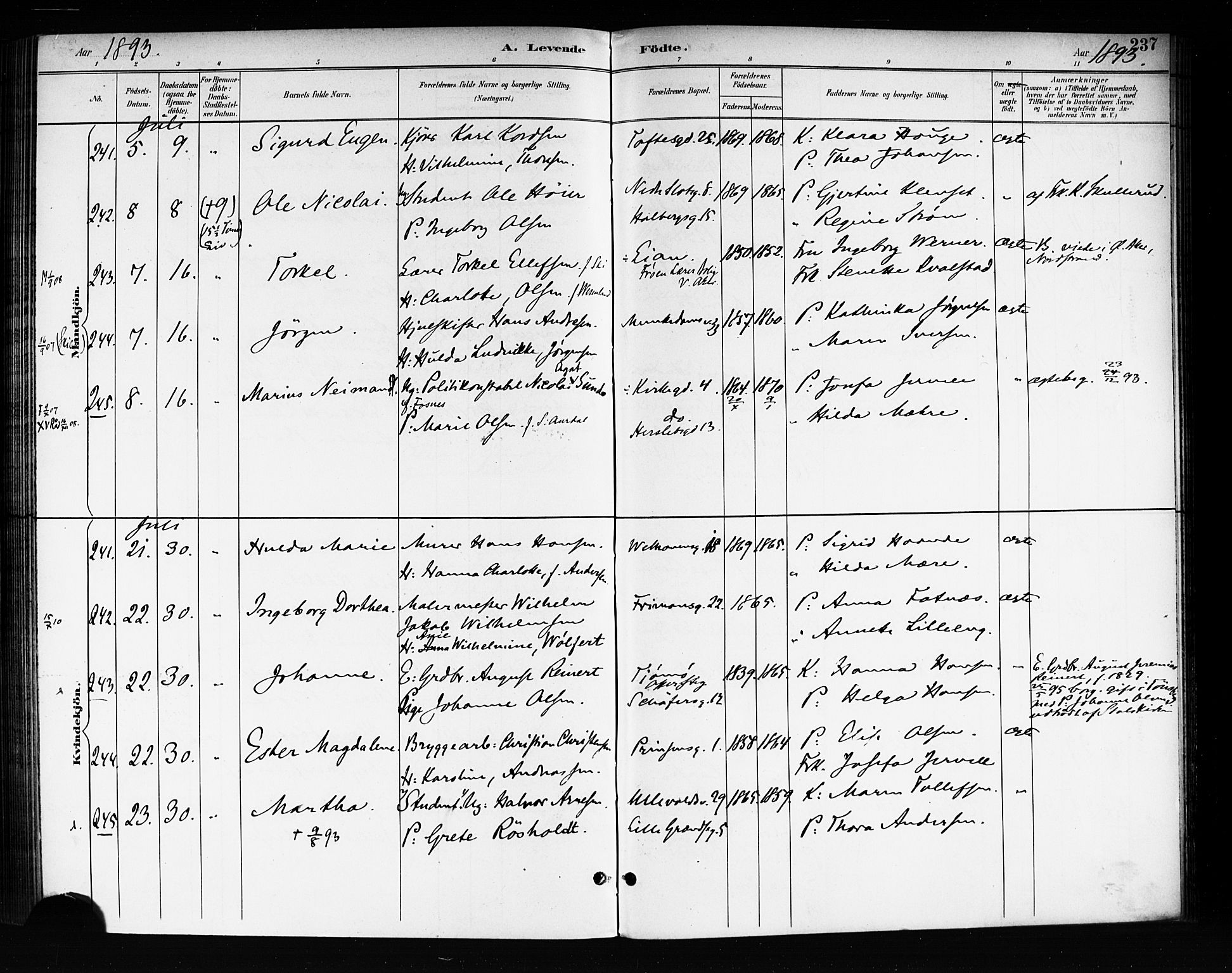 Rikshospitalet prestekontor Kirkebøker, SAO/A-10309b/F/L0008: Parish register (official) no. 8, 1890-1893, p. 237