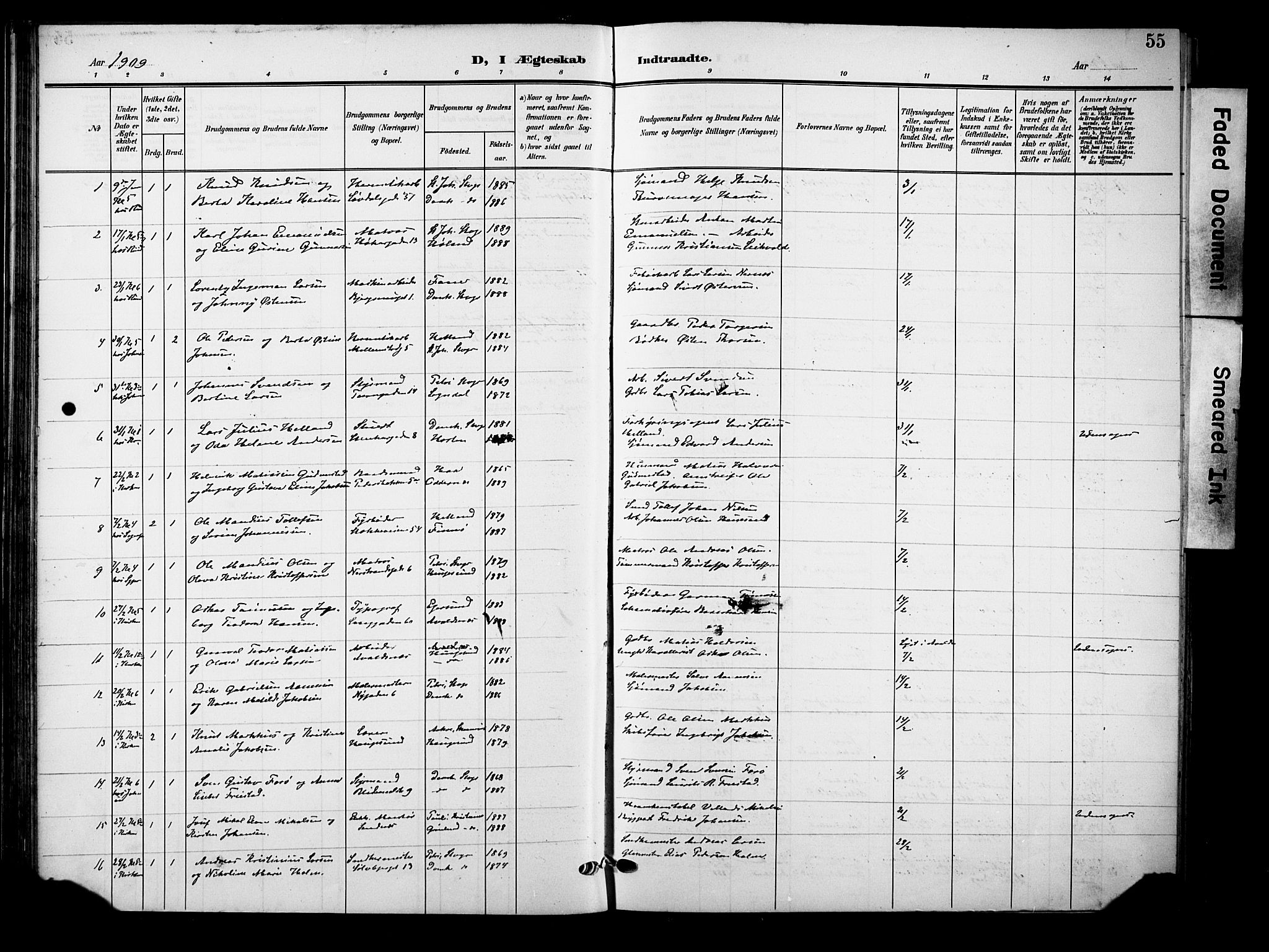 Domkirken sokneprestkontor, SAST/A-101812/001/30/30BB/L0017: Parish register (copy) no. B 17, 1902-1921, p. 55