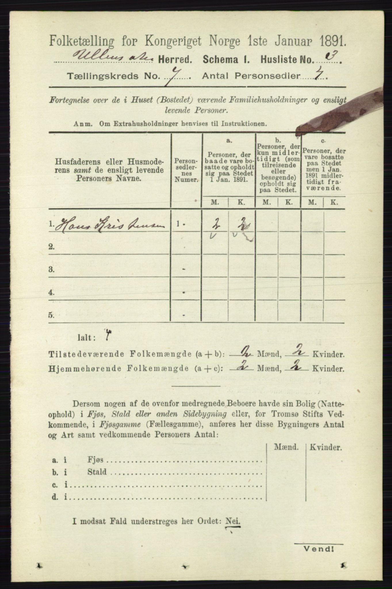 RA, 1891 census for 0235 Ullensaker, 1891, p. 3004