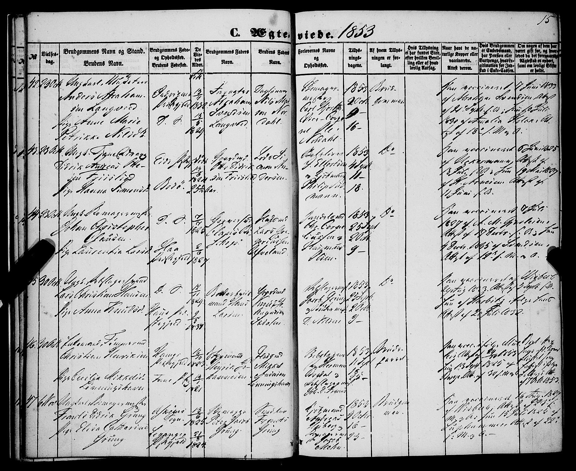 Korskirken sokneprestembete, AV/SAB-A-76101/H/Haa/L0035: Parish register (official) no. D 2, 1852-1867, p. 15